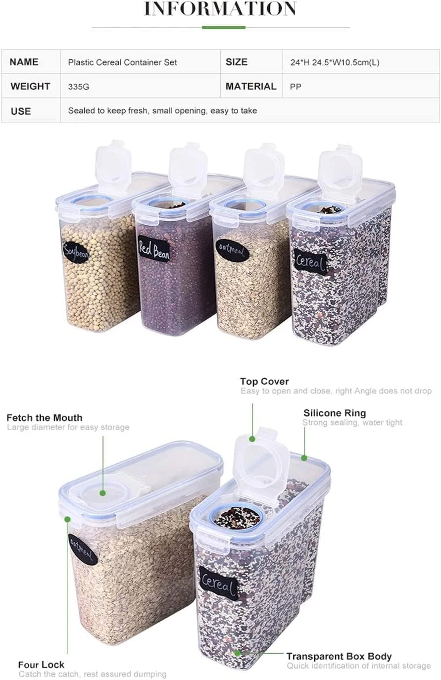 ظروف نگهداری غلات و مواد غذایی خشک Valuxe، سازمان دهنده آشپزخانه پلاستیکی دربسته، مجموعه 4 عددی [2.5 لیتر / 85.4 اونس] برای شکر، آرد، تنقلات، لوازم پخت و پز، جعبه های قابل چیدن بدون BPA با درب های قفل شونده