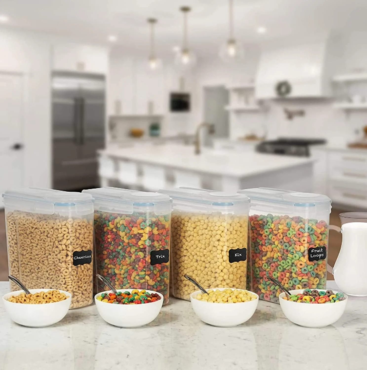 ظروف نگهداری غلات و مواد غذایی خشک Valuxe، سازمان دهنده آشپزخانه پلاستیکی دربسته، مجموعه 4 عددی [2.5 لیتر / 85.4 اونس] برای شکر، آرد، تنقلات، لوازم پخت و پز، جعبه های قابل چیدن بدون BPA با درب های قفل شونده