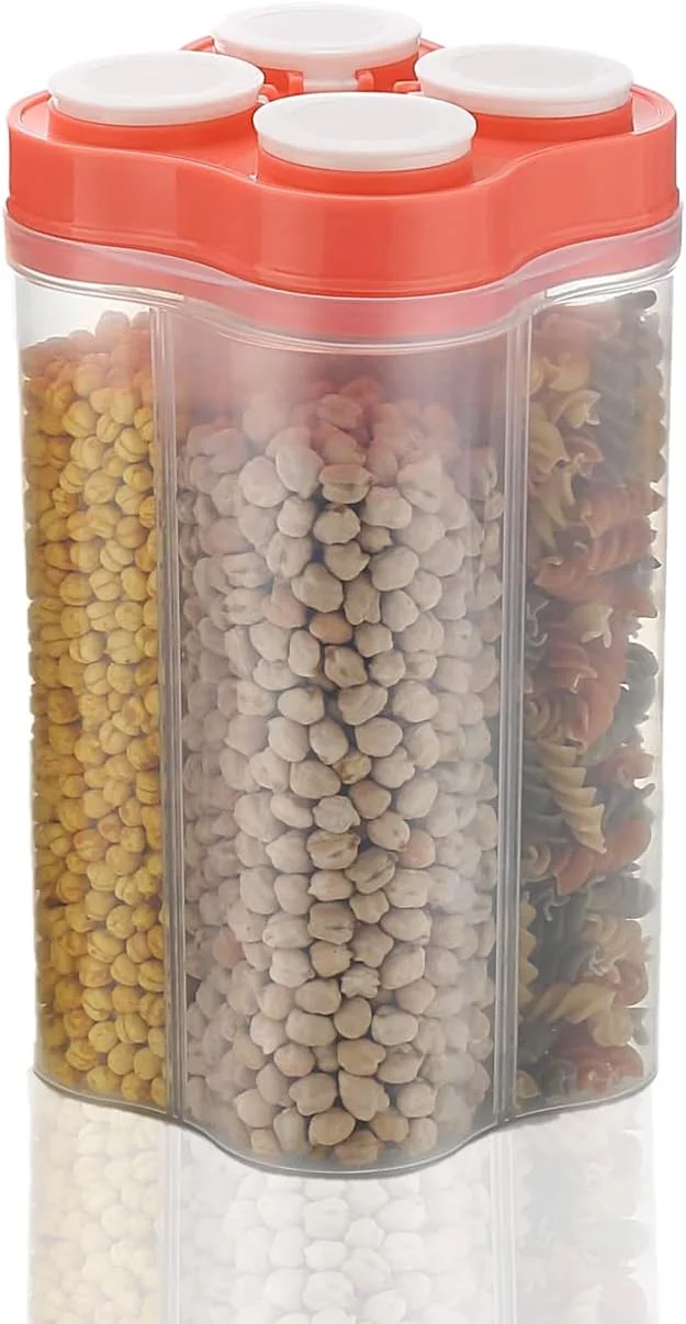 ظرف نگهداری مواد غذایی 4 قسمتی پلاستیکی شفاف Clazkit با درب قفل دار مناسب مواد غذایی، ظرف یخچال، بسته 1 عددی، 2500 میلی لیتر - نارنجی