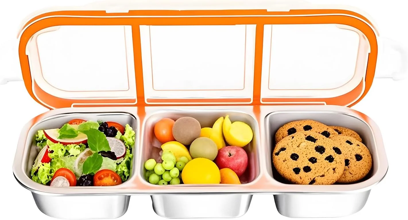 ظرف غذای استیل چوکای، 3 محفظه، 600 میلی لیتر، جعبه غذای ضد نشت با درب، ظرف تقسیم شده قابل استفاده مجدد