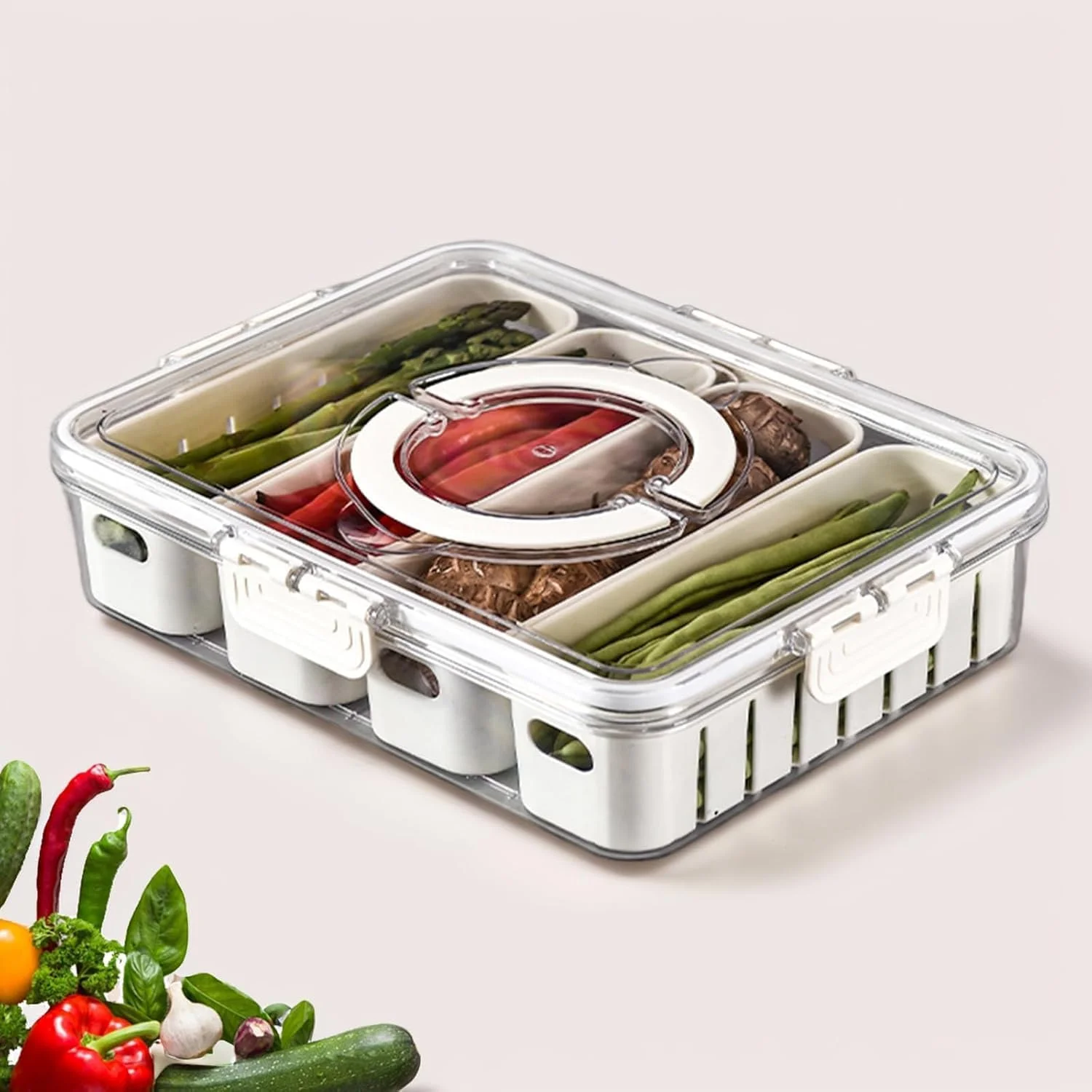 ظروف بار سالاد CENXI برای یخچال با درب و دسته، ظروف نگهداری میوه با 4 آبکش جداشدنی، جعبه توت برای نگهداری میوه و سبزیجات تازه، مناسب برای یخچال، آشپزخانه، پیک نیک