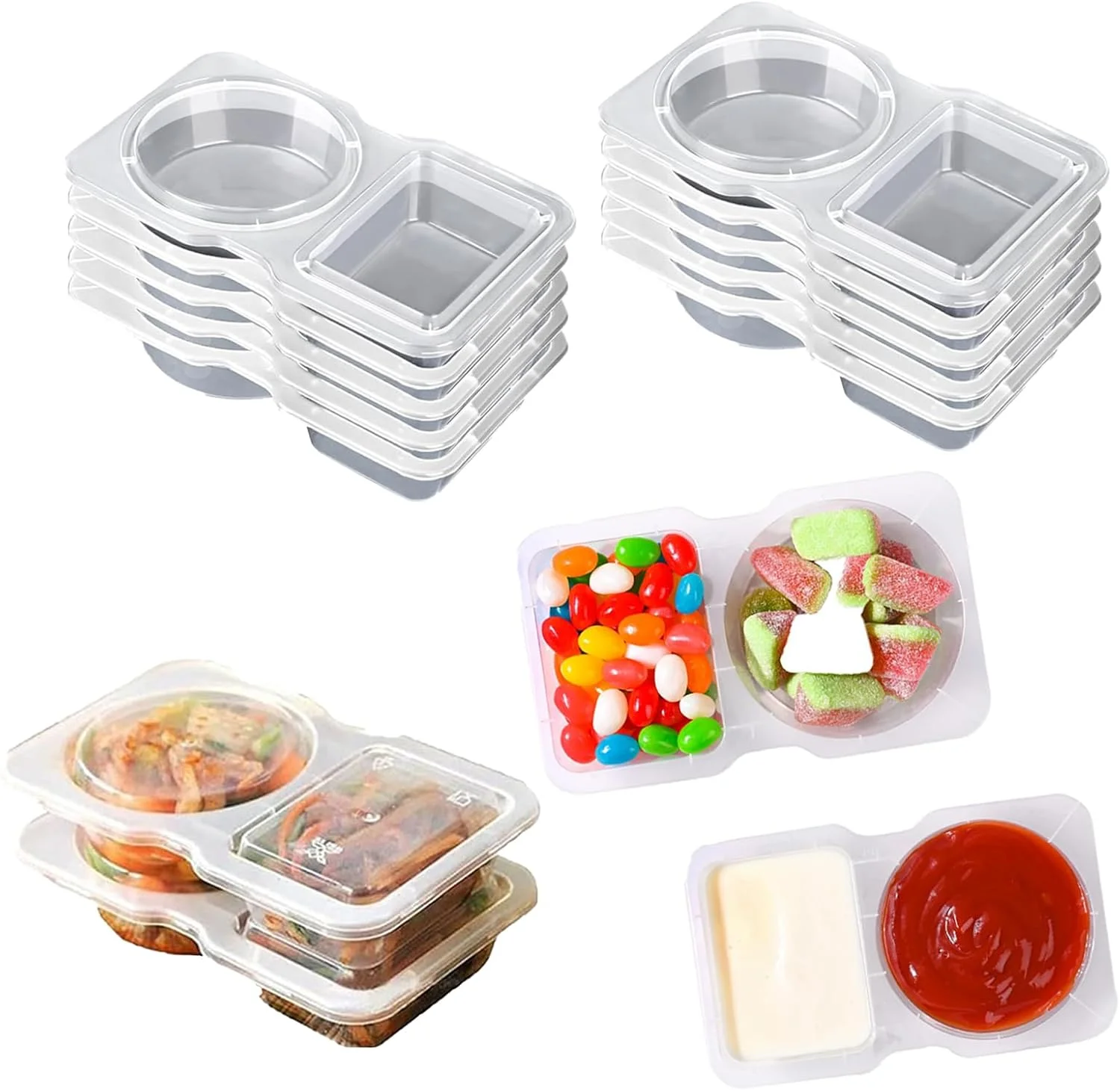 جعبه اسنک چوچای با محفظه، 10 عدد ظرف اسنک قابل استفاده مجدد با 2 محفظه، ظروف چاشنی قابل حمل 130 میلی لیتری ضد نشت با درب