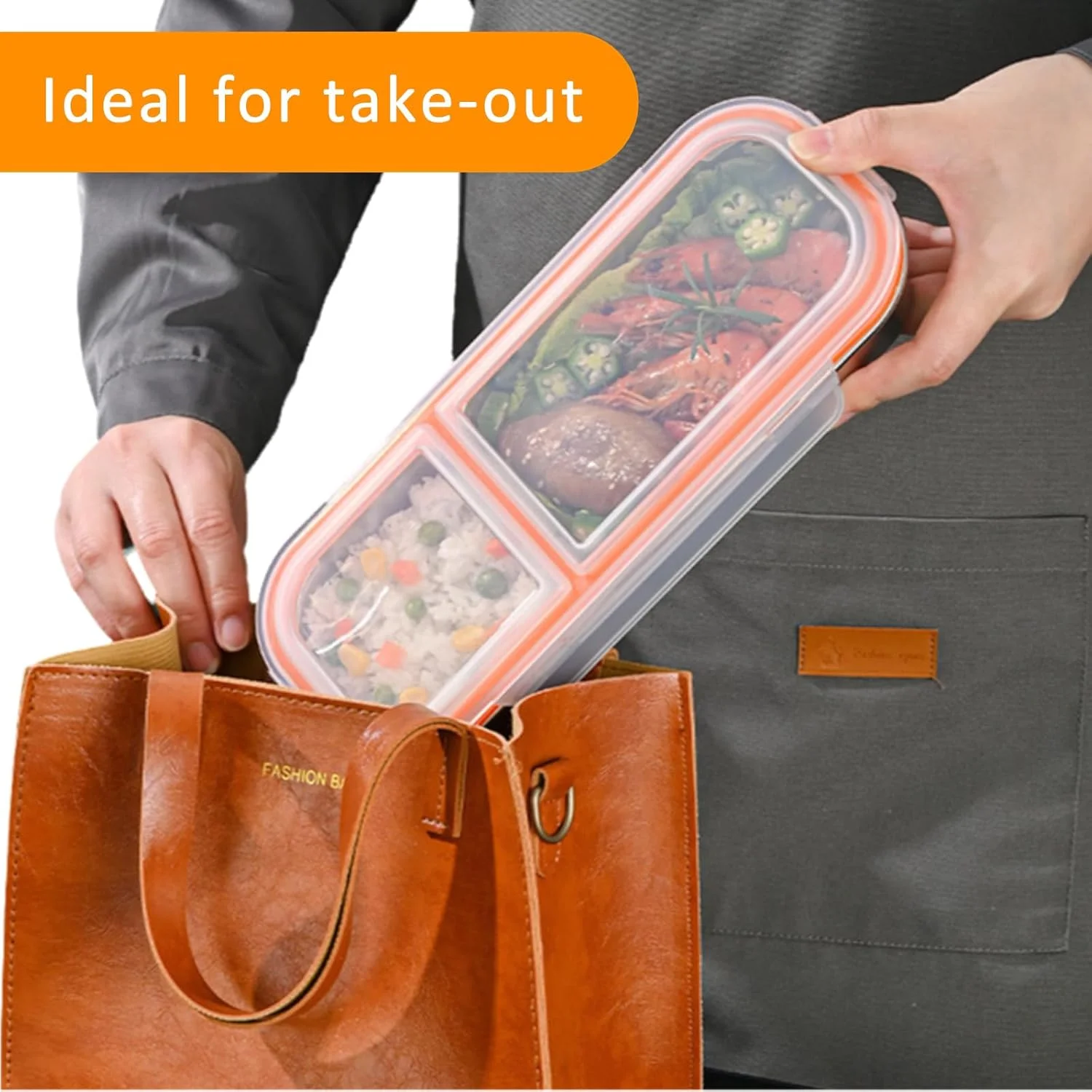 ظرف غذای استیل چوکای، 3 محفظه، 600 میلی لیتر، جعبه غذای ضد نشت با درب، ظرف تقسیم شده قابل استفاده مجدد