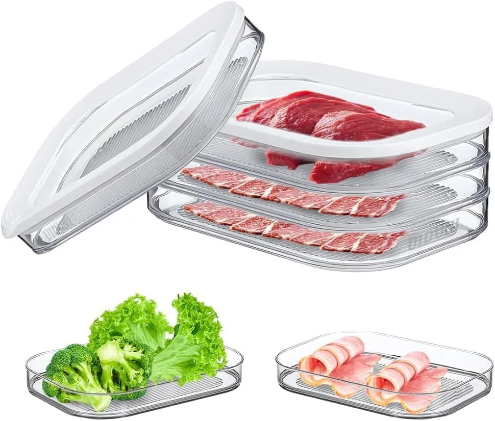 ظرف نگهداری گوشت CENXI برای یخچال، ظرف گوشت بیکن برای یخچال، ظروف آماده سازی غذا، جعبه های نگهداری مواد غذایی قابل چیدن با درب برای برش های سرد، سالامی، اغذیه فروشی، گوشت ناهار، بدون BPA، 550 میلی لیتر