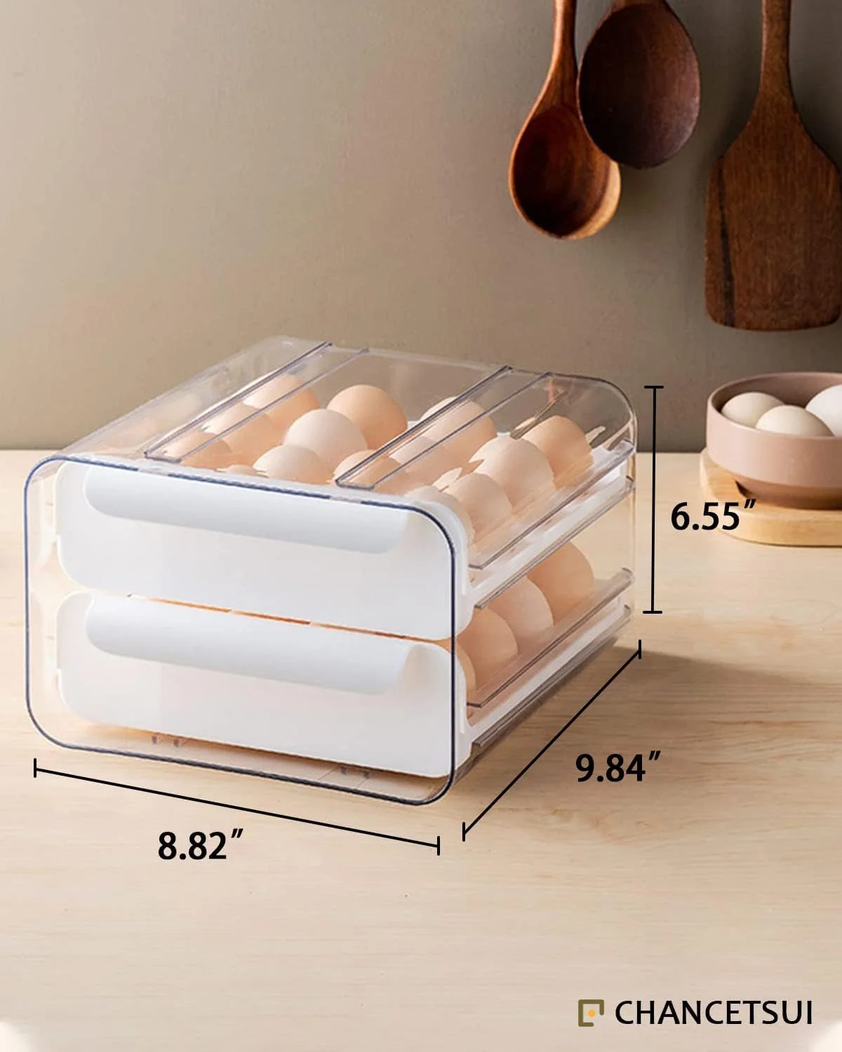 Large Capacity Egg Holder for Refrigerator, Egg Storage Container Organizer Bin, Clear Plastic Storage Container, Egg Fresh Storage Box with Handles, Fresh Storage Box for Fridge (2 Layer) White