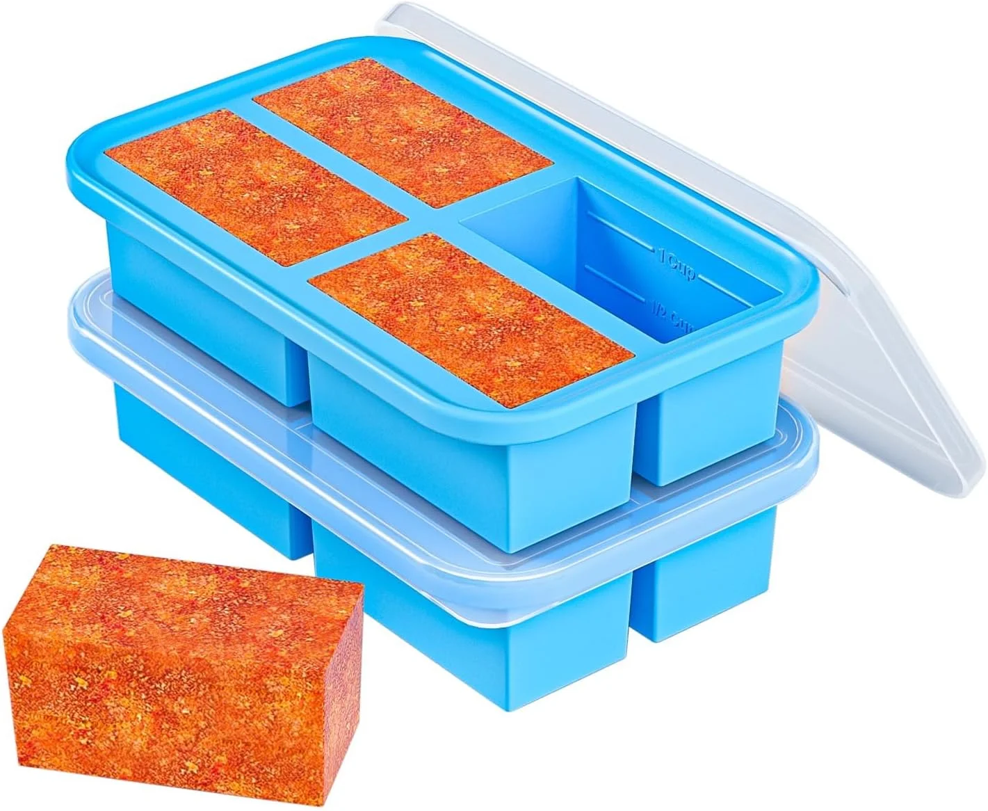 ظروف فریزری سوپ CENXI، سینی های سیلیکونی فریزر با درب، رهاسازی آسان، ظروف نگهداری فریزر قابل استفاده مجدد، برای فریز کردن و نگهداری آبگوشت، سس ها و باقیمانده غذا (آبی - 2 عددی)