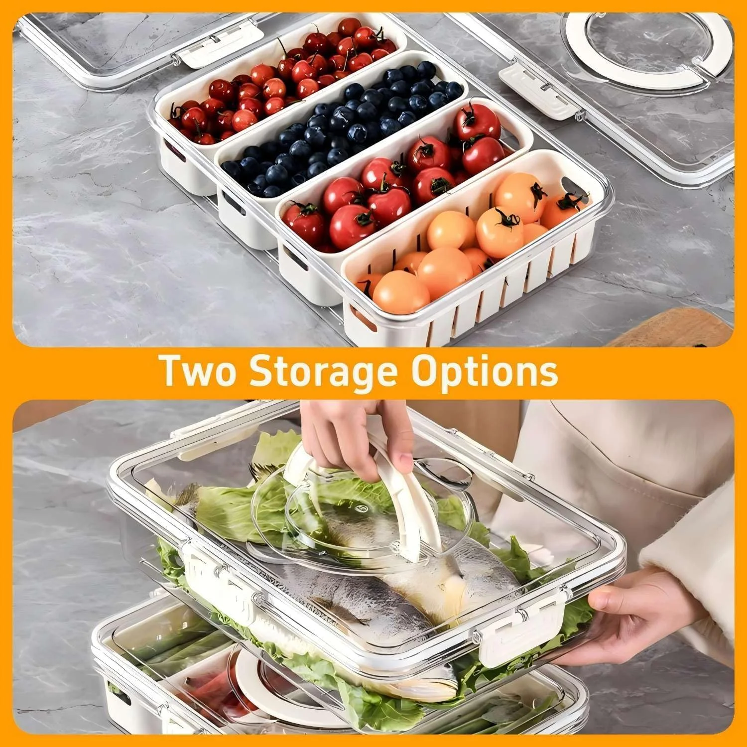 ظروف بار سالاد CENXI برای یخچال با درب و دسته، ظروف نگهداری میوه با 4 آبکش جداشدنی، جعبه توت برای نگهداری میوه و سبزیجات تازه، مناسب برای یخچال، آشپزخانه، پیک نیک