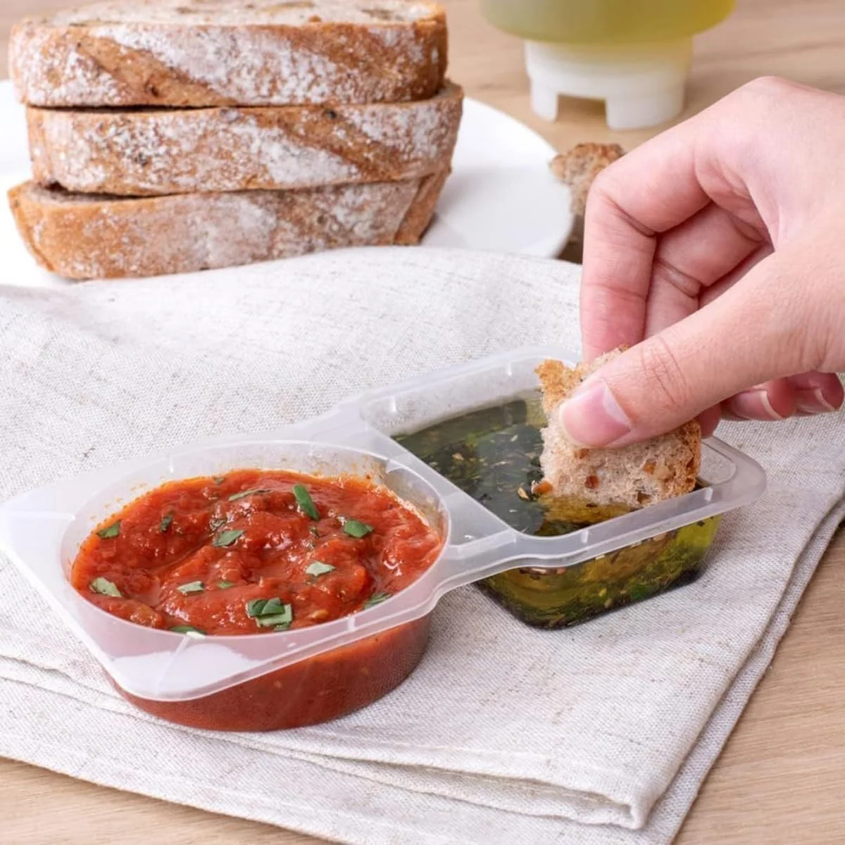 ظروف چاشنی دو محفظه ای COOLive با درب، 12 عددی، ظرف سس قابل حمل و استفاده مجدد، ظروف اسنک دو محفظه ای برای چاشنی یا دیپ، ظروف اسنک دو محفظه ای یکبار مصرف