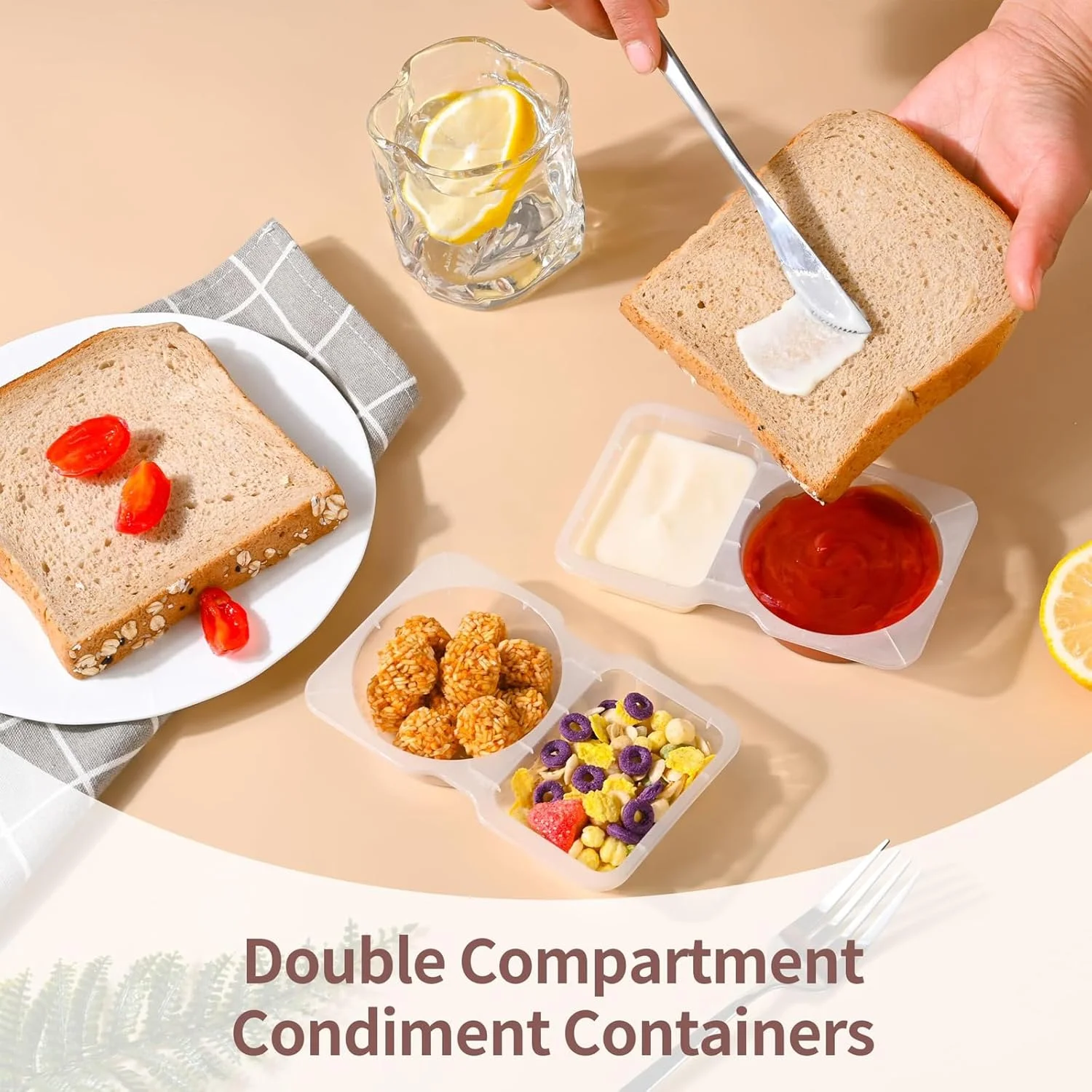 جعبه اسنک چوچای با محفظه، 10 عدد ظرف اسنک قابل استفاده مجدد با 2 محفظه، ظروف چاشنی قابل حمل 130 میلی لیتری ضد نشت با درب