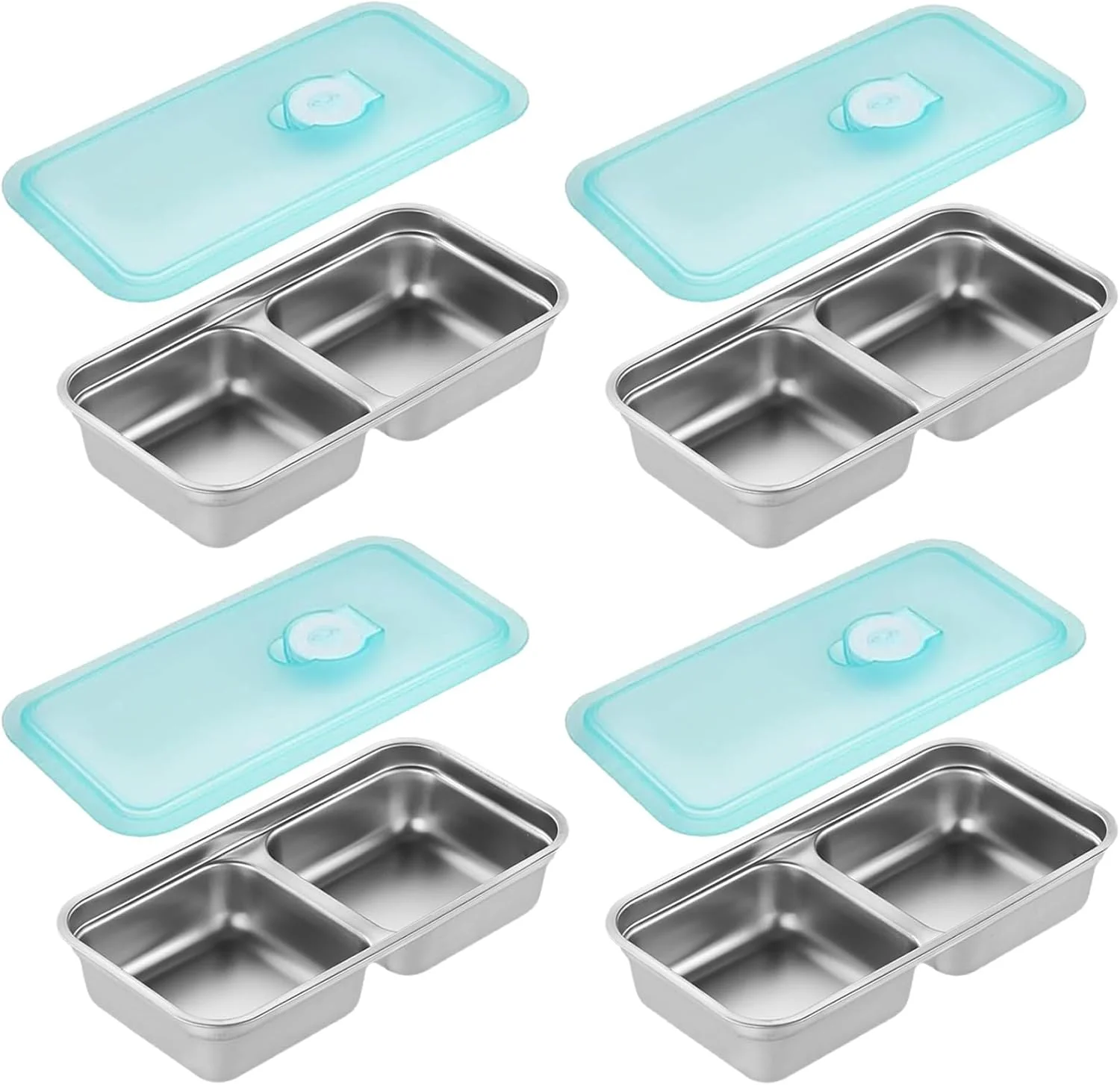 ظروف استیل اسنک چوچای با درب، بسته 4 عددی، دو محفظه ای، ضد نشت، قابل استفاده مجدد