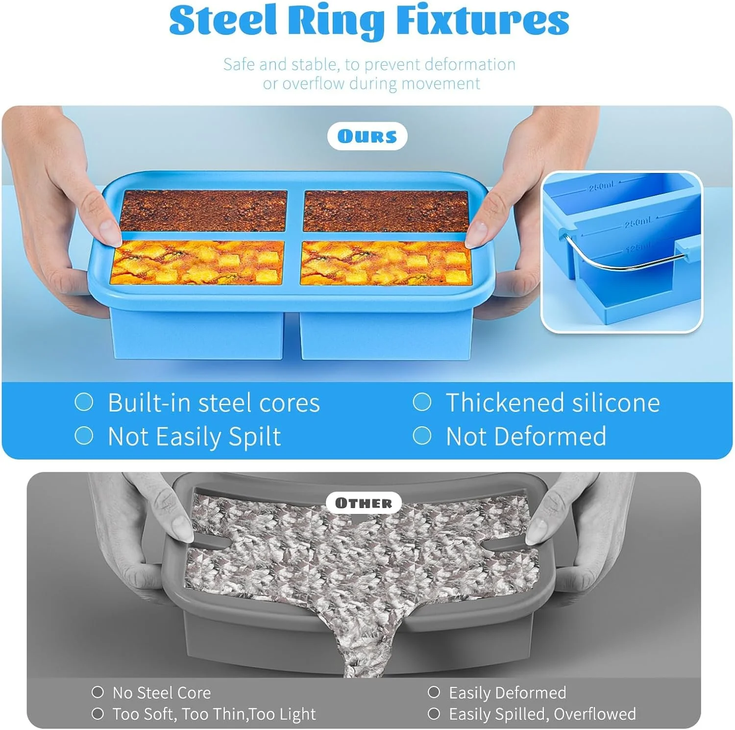 ظروف فریزری سوپ CENXI، سینی های سیلیکونی فریزر با درب، رهاسازی آسان، ظروف نگهداری فریزر قابل استفاده مجدد، برای فریز کردن و نگهداری آبگوشت، سس ها و باقیمانده غذا (آبی - 2 عددی)