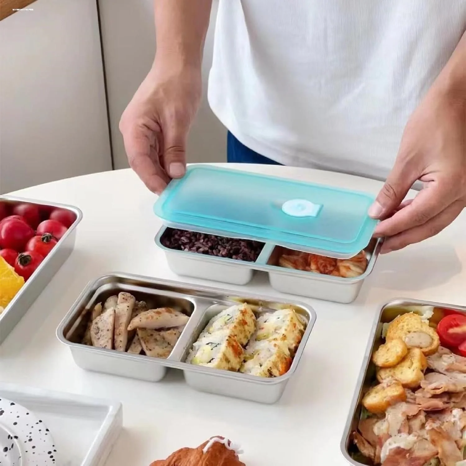 ظروف استیل اسنک چوچای با درب، بسته 4 عددی، دو محفظه ای، ضد نشت، قابل استفاده مجدد