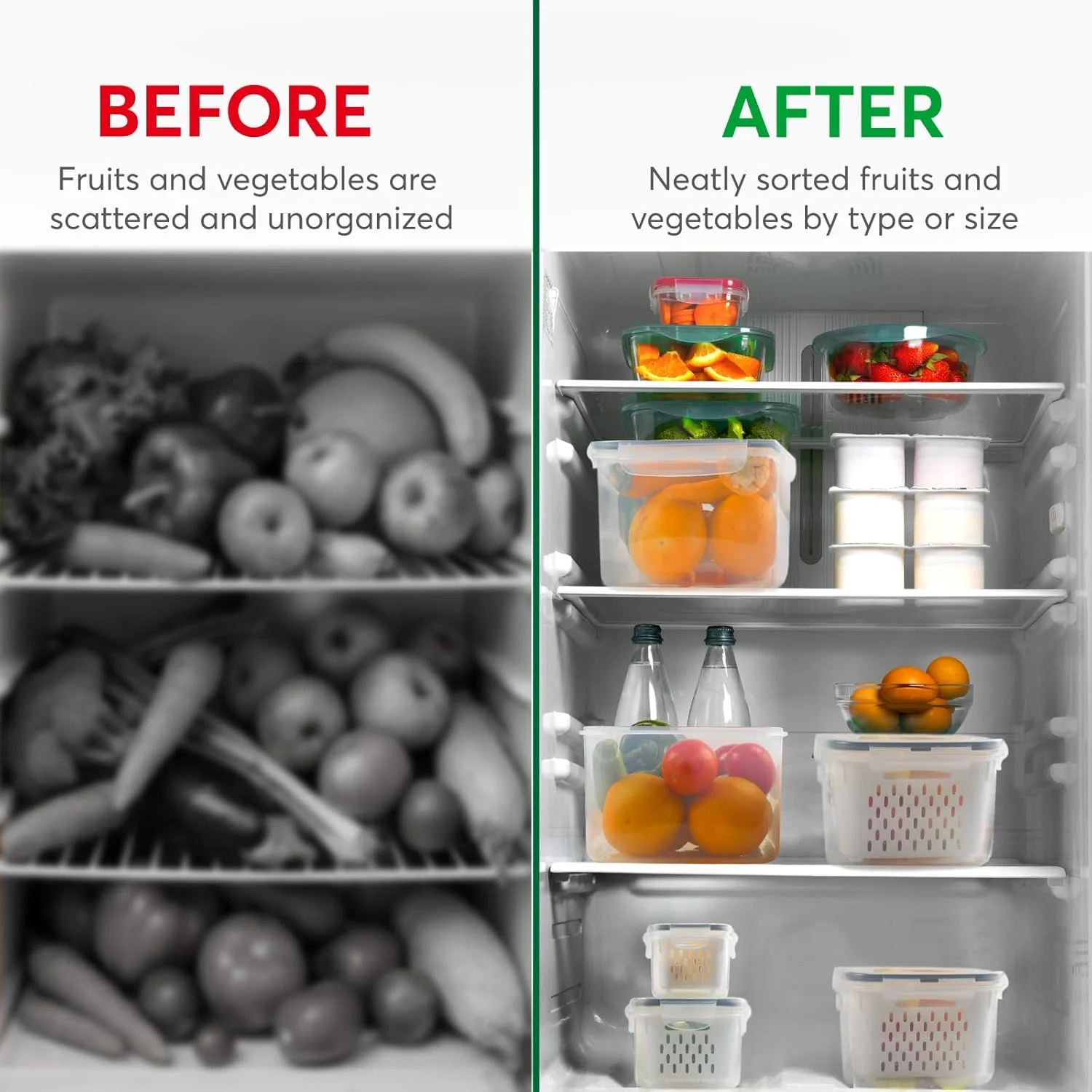 ظروف نگهداری میوه 5 تکه BreezyHome برای یخچال با آبکش، قابل شستشو در ماشین ظرفشویی، پلاستیک بدون BPA، نگهداری مواد غذایی برای تازه نگه داشتن میوه، سبزیجات و گوشت