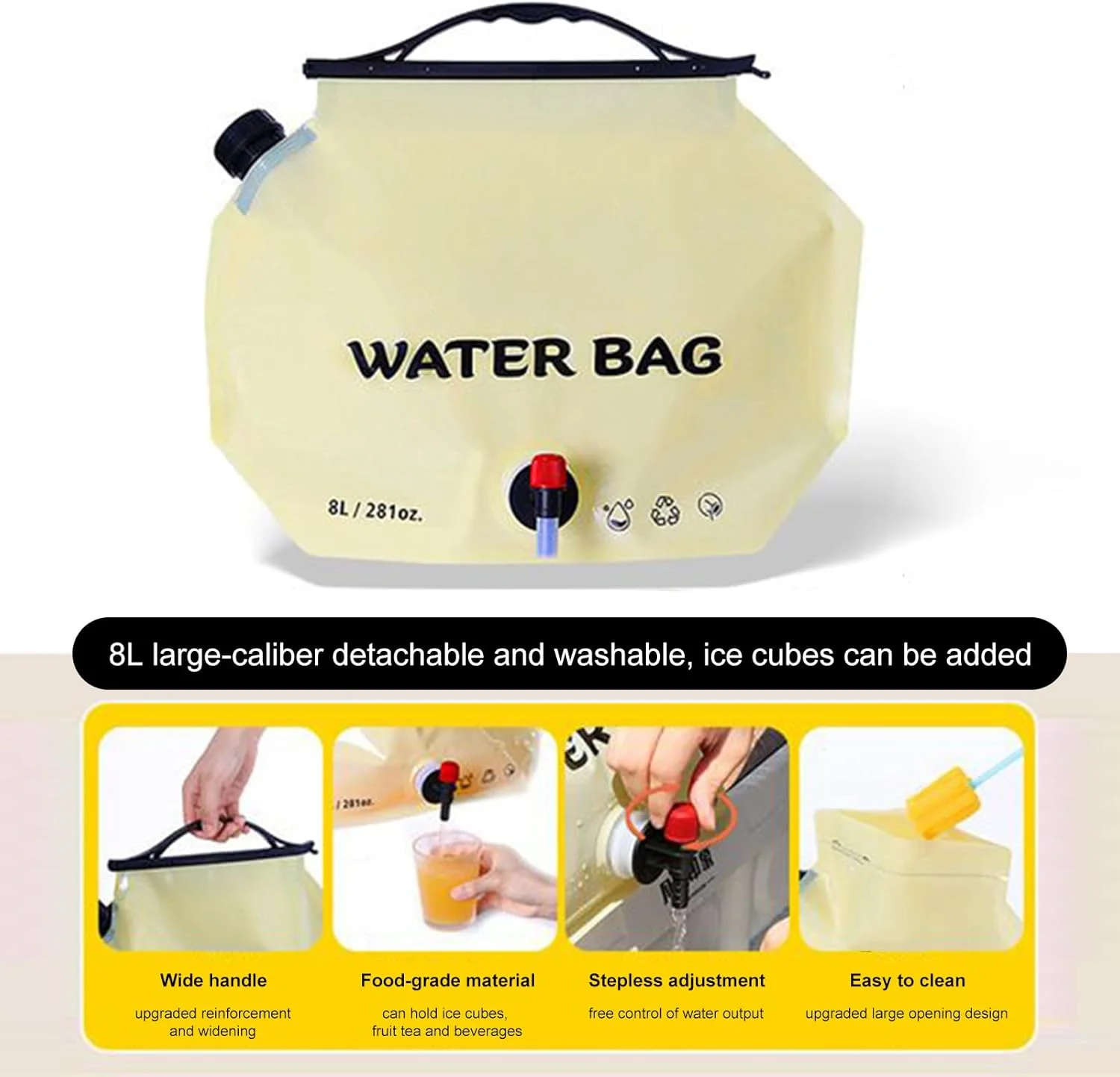 مخزن کیسه آب | کیسه ذخیره آب کمپینگ، کیف تاشو 8 لیتری ضد نشت برای خودرو، مسافرت در فضای باز، آمادگی، پیشگیری از آتش سوزی، پیاده روی، منزل، خودرو، باغ