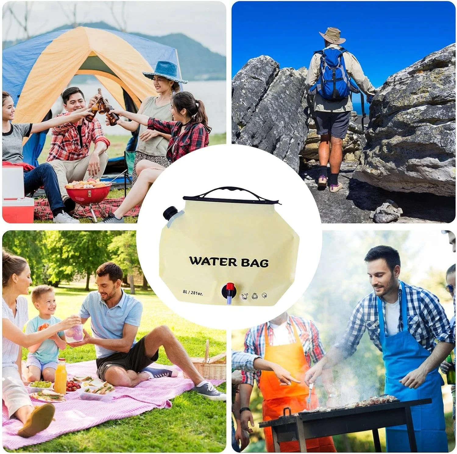 مخزن کیسه آب | کیسه ذخیره آب کمپینگ، کیف تاشو 8 لیتری ضد نشت برای خودرو، مسافرت در فضای باز، آمادگی، پیشگیری از آتش سوزی، پیاده روی، منزل، خودرو، باغ