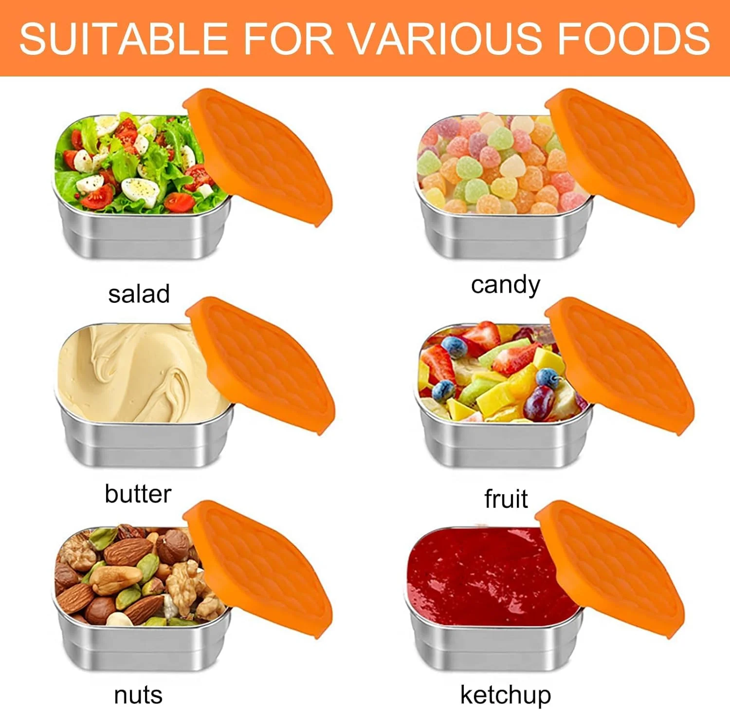 ظروف غذای استیل BIGTHREE، ست 3 تکه با درب سیلیکونی - جعبه اسنک 230 میلی لیتری ضد نشت برای خانه، ناهار کودکان و مسافرت، ظروف نگهداری فلزی بادوام (10x7.6x5 سانتی متر)