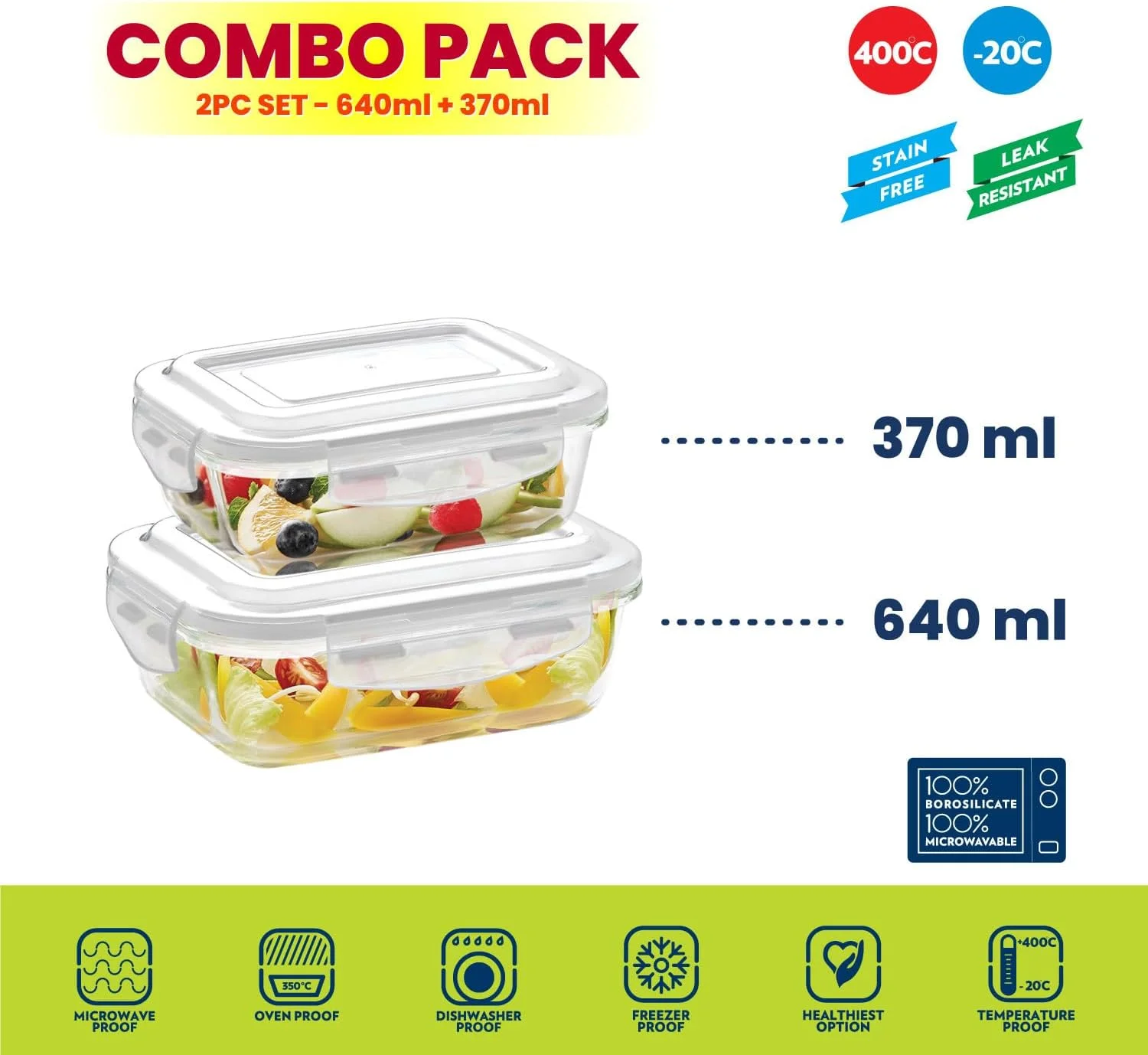 ظرف شیشه ای مستطیلی بوروسیل مدل Klip-N-Store با درب محکم و مناسب نگهداری مواد غذایی، قابل استفاده در مایکروویو، بسته 2 عددی - 640 میلی لیتر + 370 میلی لیتر، 12DSPL10 ظرف شیشه ای مستطیلی بوروسیل مدل Klip-N-Store با درب محکم و مناسب نگهداری مواد غذایی، قابل استفاده در مایکروویو، بسته 2 عددی - 640 میلی لیتر + 370 میلی لیتر، 12DSPL10