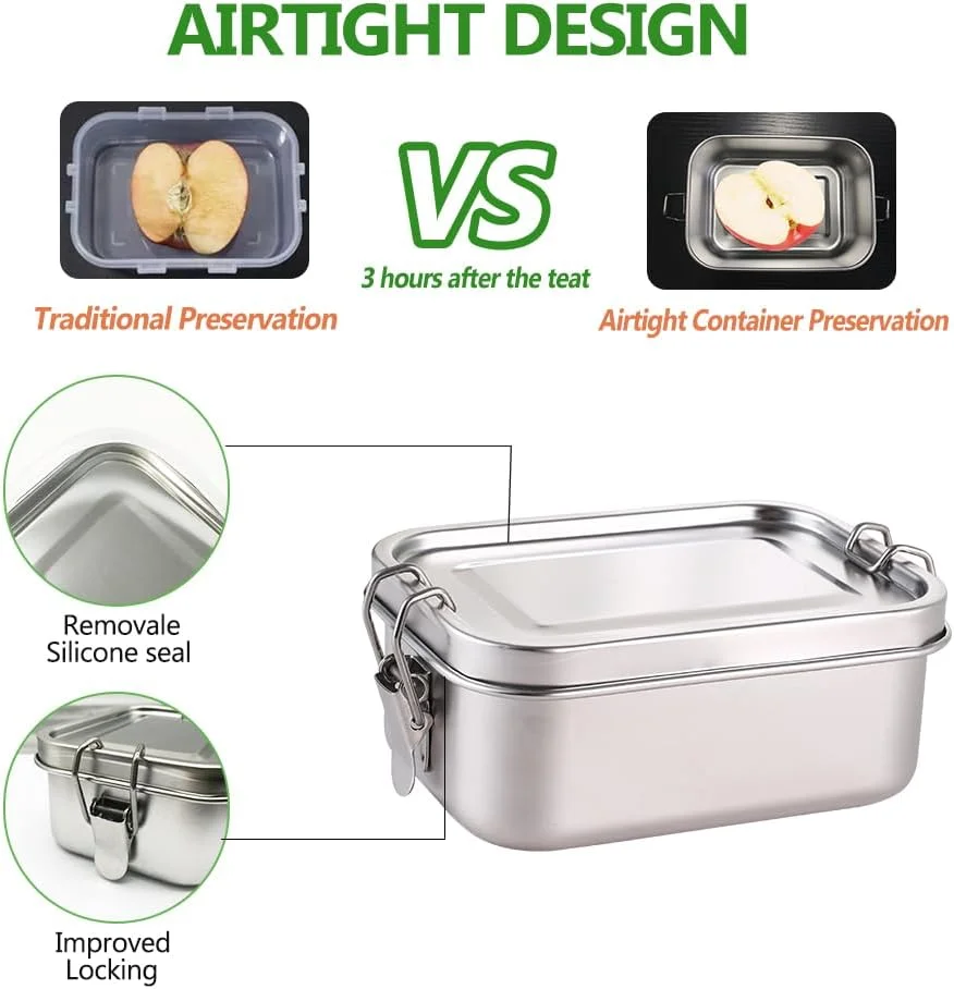 ست ظروف استیل ضد زنگ 4 عددی BEFOY، جعبه های ناهار | جعبه های فلزی ناهار و میان وعده قابل استفاده مجدد، ظروف آماده سازی غذا با درب، قابل استفاده در فریزر و ماشین ظرفشویی | 550 میلی لیتر | بدون پلاستیک و BPA