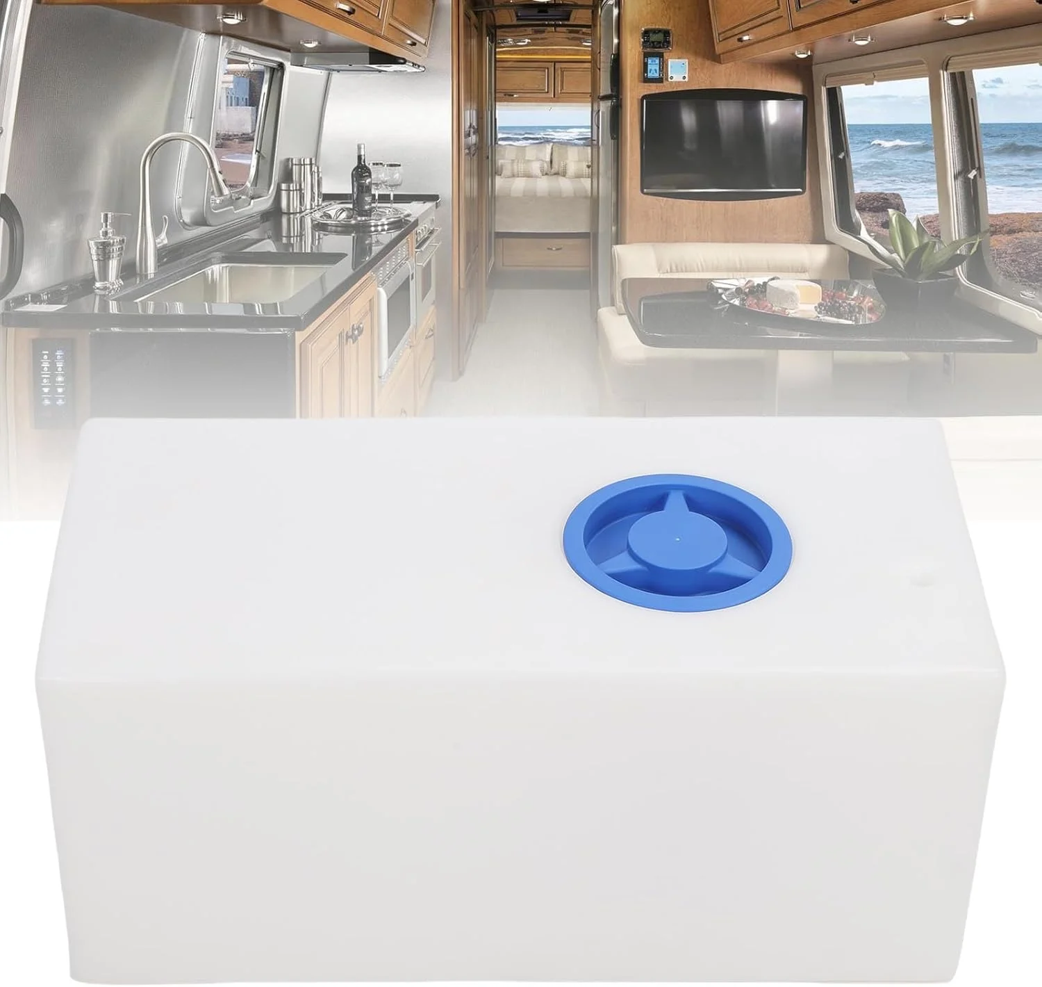 مخزن آب 61 لیتری Oreilet، از جنس پلی اتیلن LLDPE مناسب مواد غذایی، 65x31.5x29.5 سانتی متر، مخزن ذخیره سازی قابل حمل برای تریلرها، قایق ها، قایق تفریحی و خانه های متحرک، مخزن نگهداری آب آشامیدنی