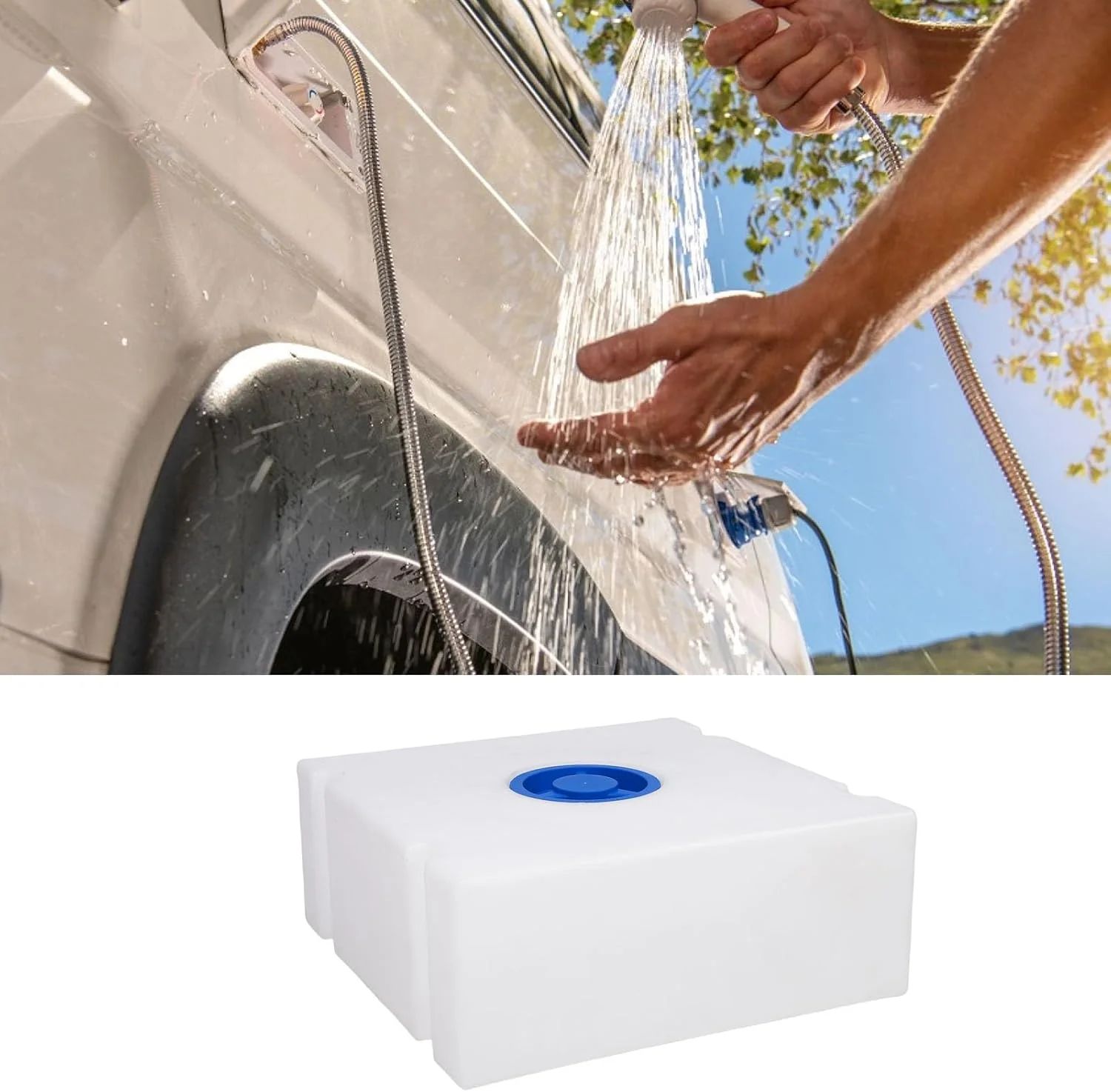 مخزن آب شیرین 45 لیتری Oreilet، مخزن ذخیره آب مربعی 50x50x20 سانتی‌متری برای تریلر، قایق، و яхта، مخزن آب شیرین RV برای نوشیدن و حمل و نقل