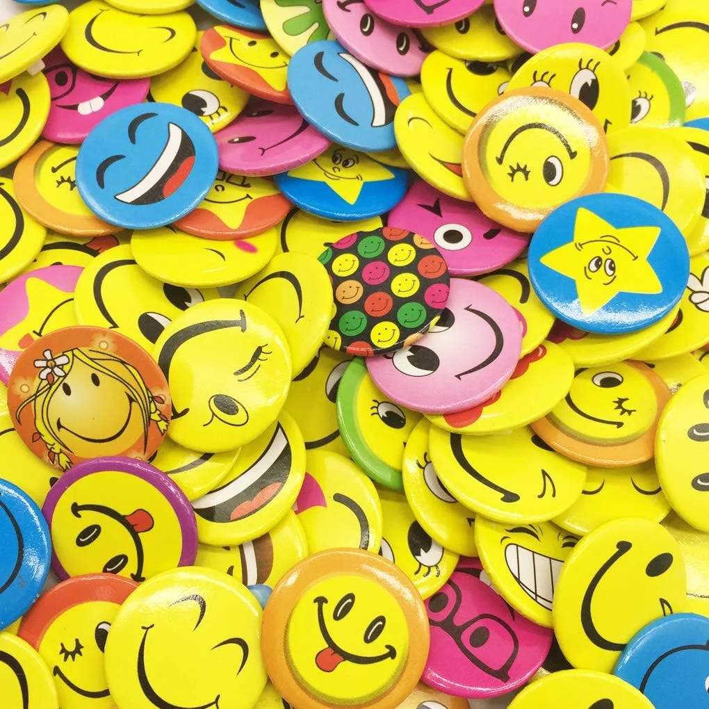 HYHP 100 Pieces Smiley Face Pin, Mini Buttons Mini Smiley Smile Face Button Pins (1.2 Inch, Shipped Randomly)