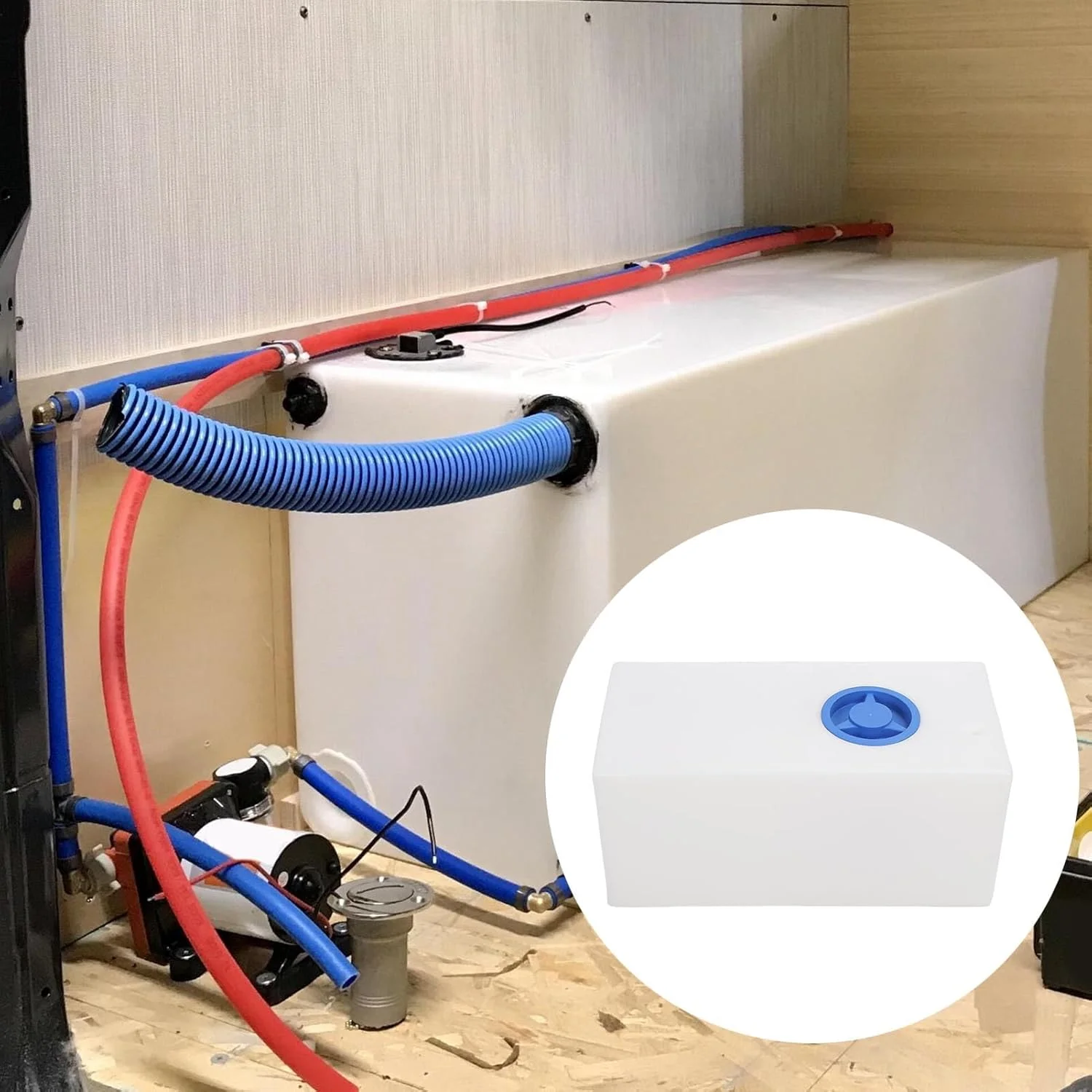 مخزن آب 61 لیتری Oreilet، از جنس پلی اتیلن LLDPE مناسب مواد غذایی، 65x31.5x29.5 سانتی متر، مخزن ذخیره سازی قابل حمل برای تریلرها، قایق ها، قایق تفریحی و خانه های متحرک، مخزن نگهداری آب آشامیدنی