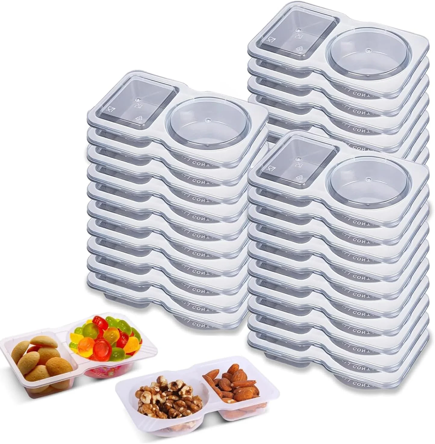 ظرف چاشنی دو قسمتی BananaHome، بسته 30 عددی، ظرف اسنک قابل استفاده مجدد، 2 ظرف چاشنی ضد نشت با درب، ظرف سس شفاف (30 عدد)