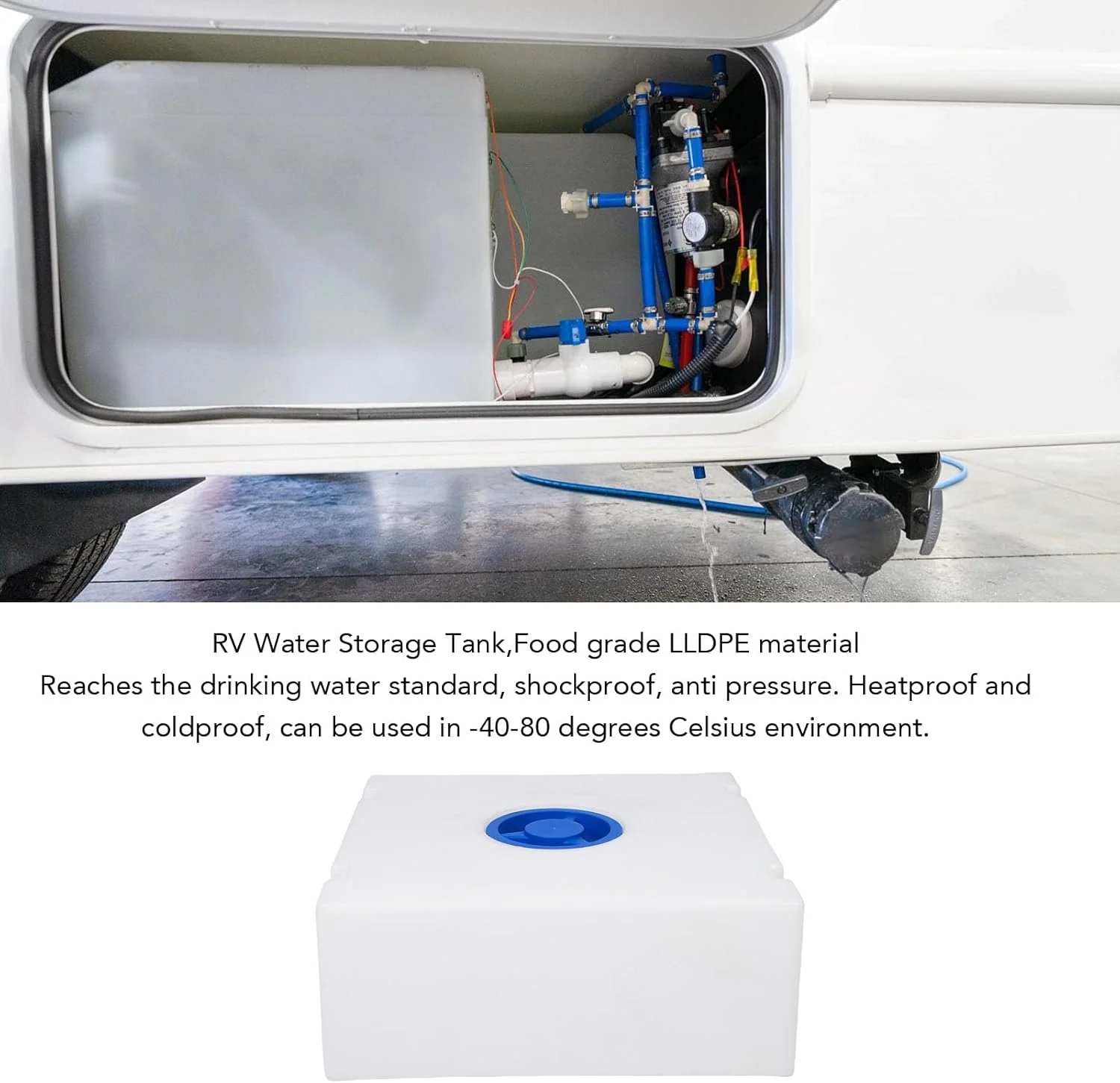 مخزن آب شیرین 45 لیتری Oreilet، مخزن ذخیره آب مربعی 50x50x20 سانتی‌متری برای تریلر، قایق، و яхта، مخزن آب شیرین RV برای نوشیدن و حمل و نقل
