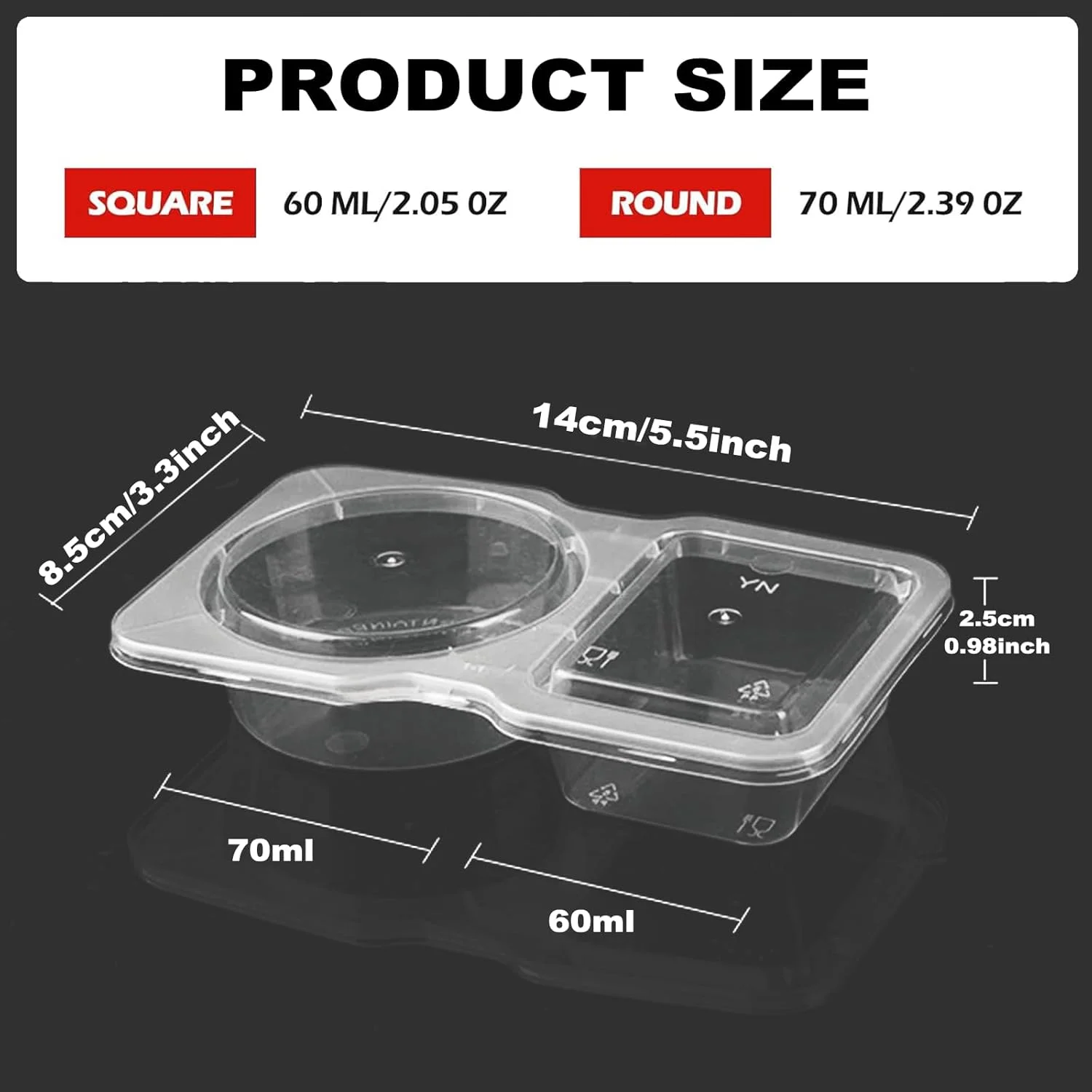 ظرف چاشنی دو قسمتی BananaHome، بسته 30 عددی، ظرف اسنک قابل استفاده مجدد، 2 ظرف چاشنی ضد نشت با درب، ظرف سس شفاف (30 عدد)