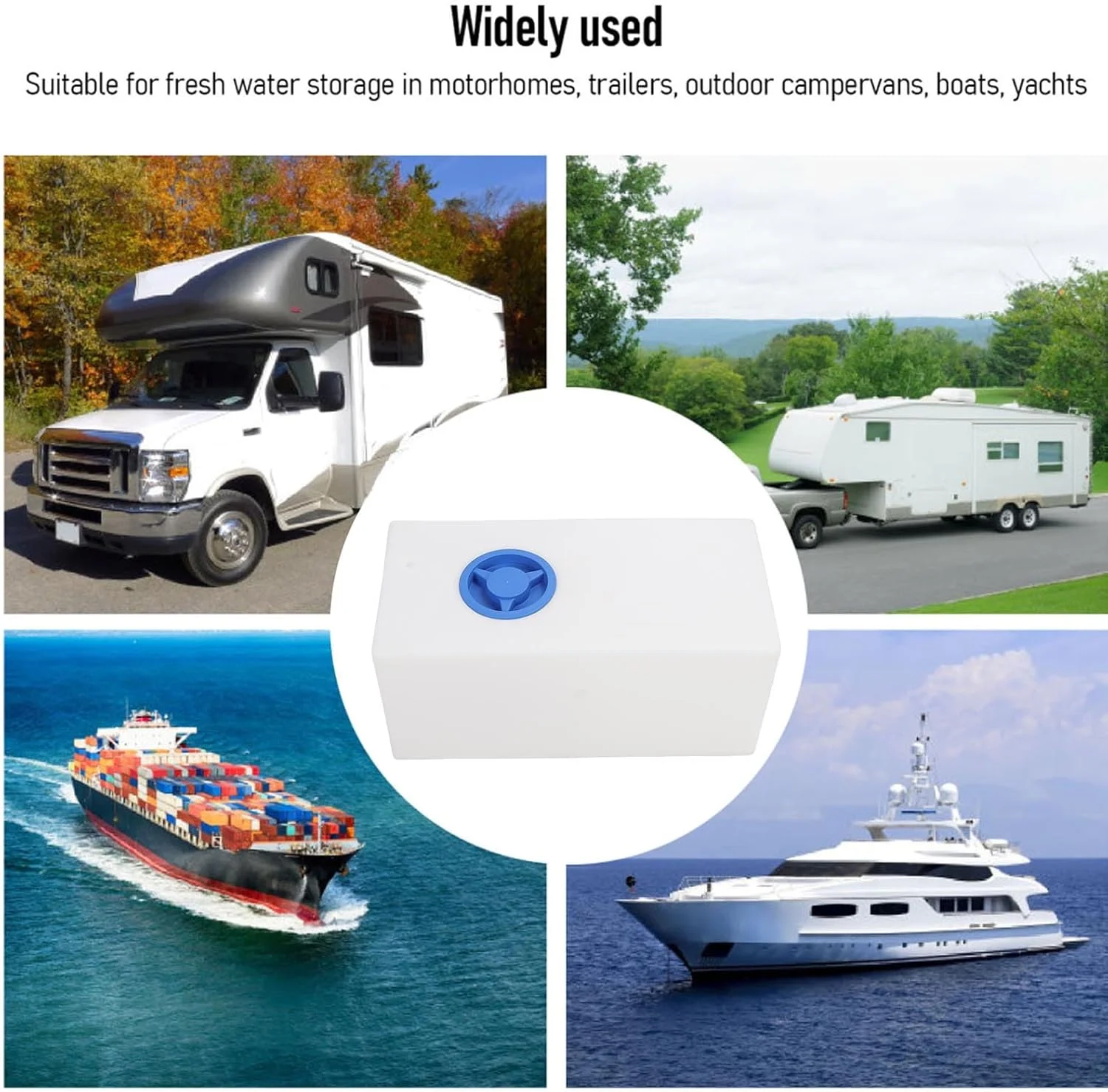 مخزن آب 61 لیتری Oreilet، از جنس پلی اتیلن LLDPE مناسب مواد غذایی، 65x31.5x29.5 سانتی متر، مخزن ذخیره سازی قابل حمل برای تریلرها، قایق ها، قایق تفریحی و خانه های متحرک، مخزن نگهداری آب آشامیدنی