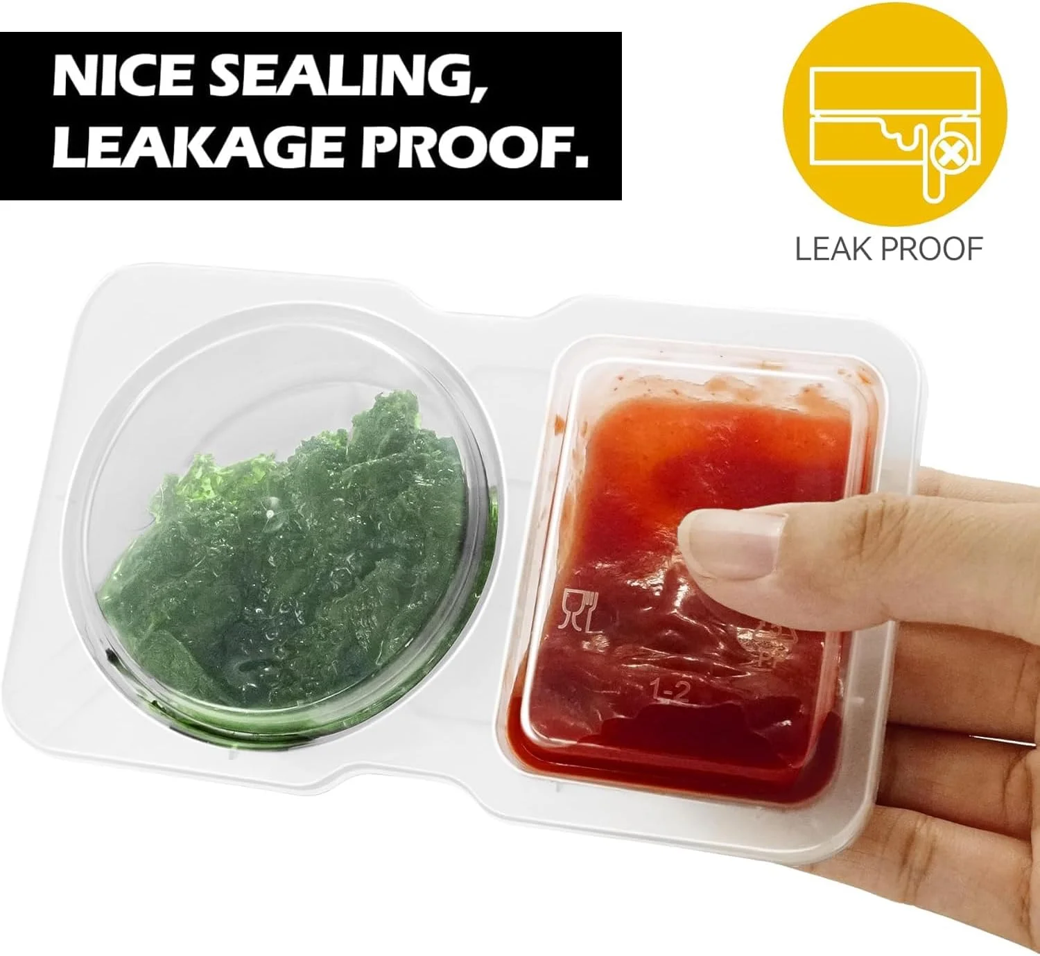 ظرف چاشنی دو قسمتی BananaHome، بسته 30 عددی، ظرف اسنک قابل استفاده مجدد، 2 ظرف چاشنی ضد نشت با درب، ظرف سس شفاف (30 عدد)