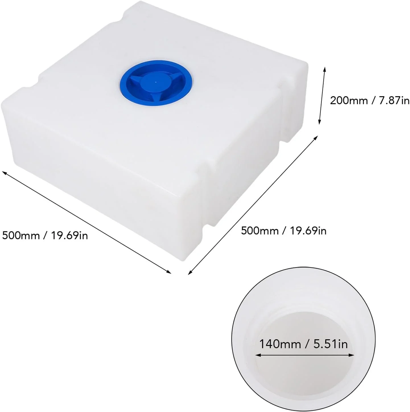 مخزن آب شیرین 45 لیتری Oreilet، مخزن ذخیره آب مربعی 50x50x20 سانتی‌متری برای تریلر، قایق، و яхта، مخزن آب شیرین RV برای نوشیدن و حمل و نقل