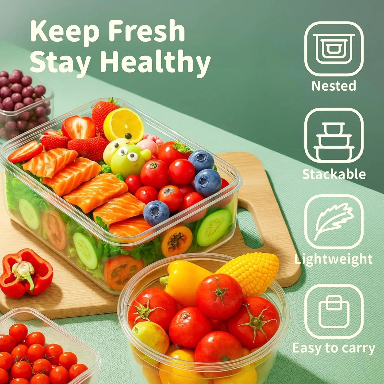 ست 24 عددی ظروف نگهداری مواد غذایی درب‌دار Baytion | بدون BPA، قابل چیدن، قابل استفاده در مایکروویو/ماشین ظرفشویی | ست ظروف پلاستیکی قابل استفاده مجدد و ضد نشت برای آماده‌سازی غذا، فریزر، کمپینگ