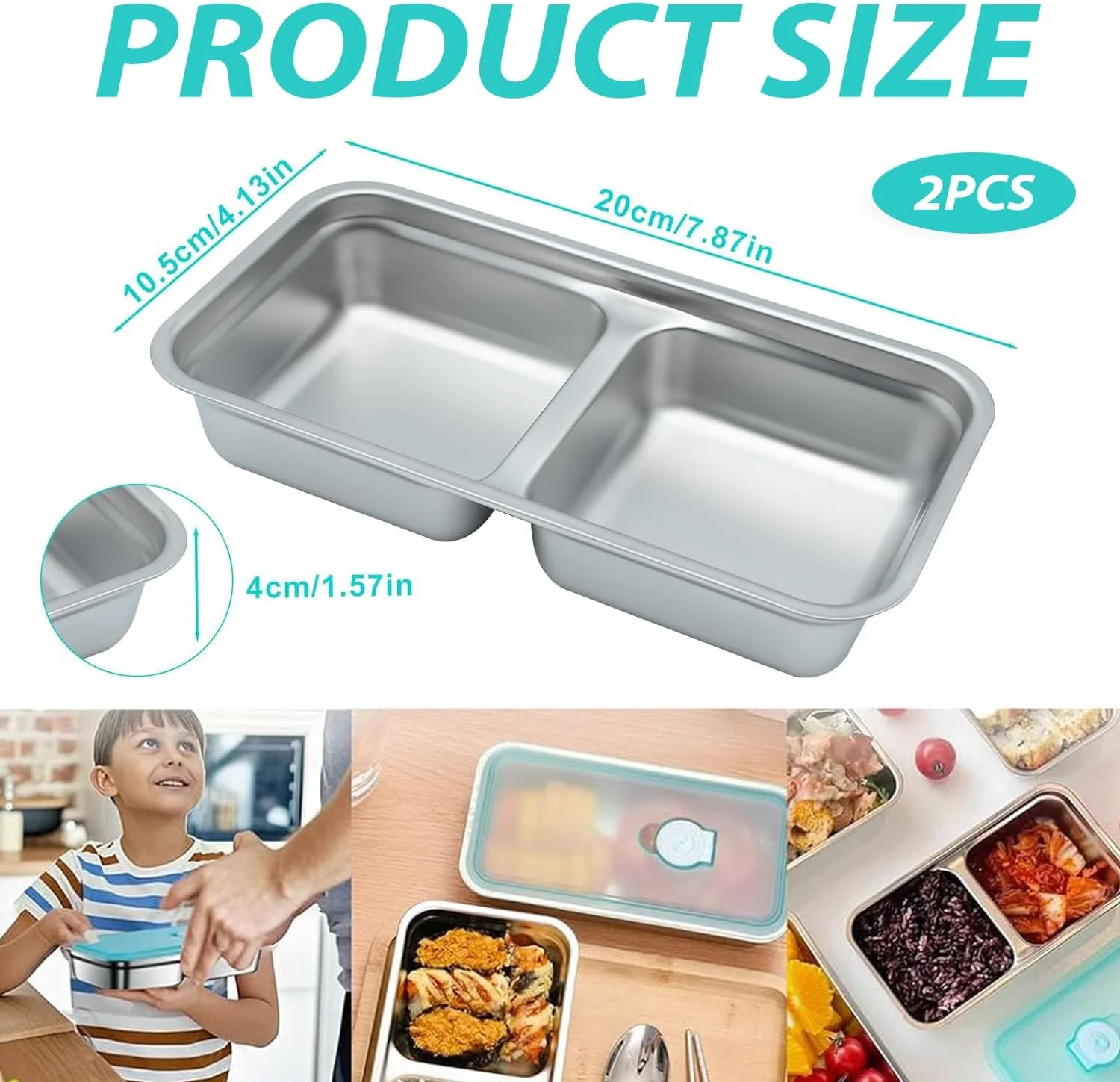 ظروف اسنک دو محفظه ای استیل BananaHome، بسته 2 عددی، ظروف چاشنی قابل استفاده مجدد با درب، ظروف کوچک نگهداری مواد غذایی برای کمپینگ و مسافرت در فضای باز (2 عدد)