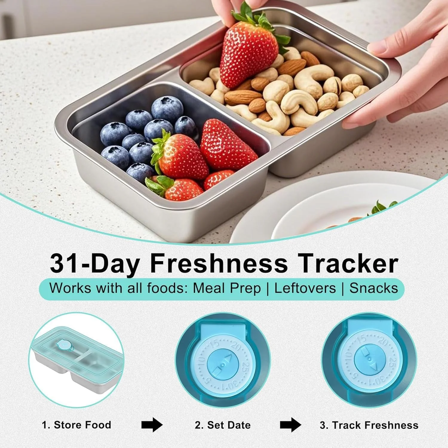 ظروف اسنک دو محفظه ای استیل BananaHome، بسته 2 عددی، ظروف چاشنی قابل استفاده مجدد با درب، ظروف کوچک نگهداری مواد غذایی برای کمپینگ و مسافرت در فضای باز (2 عدد)