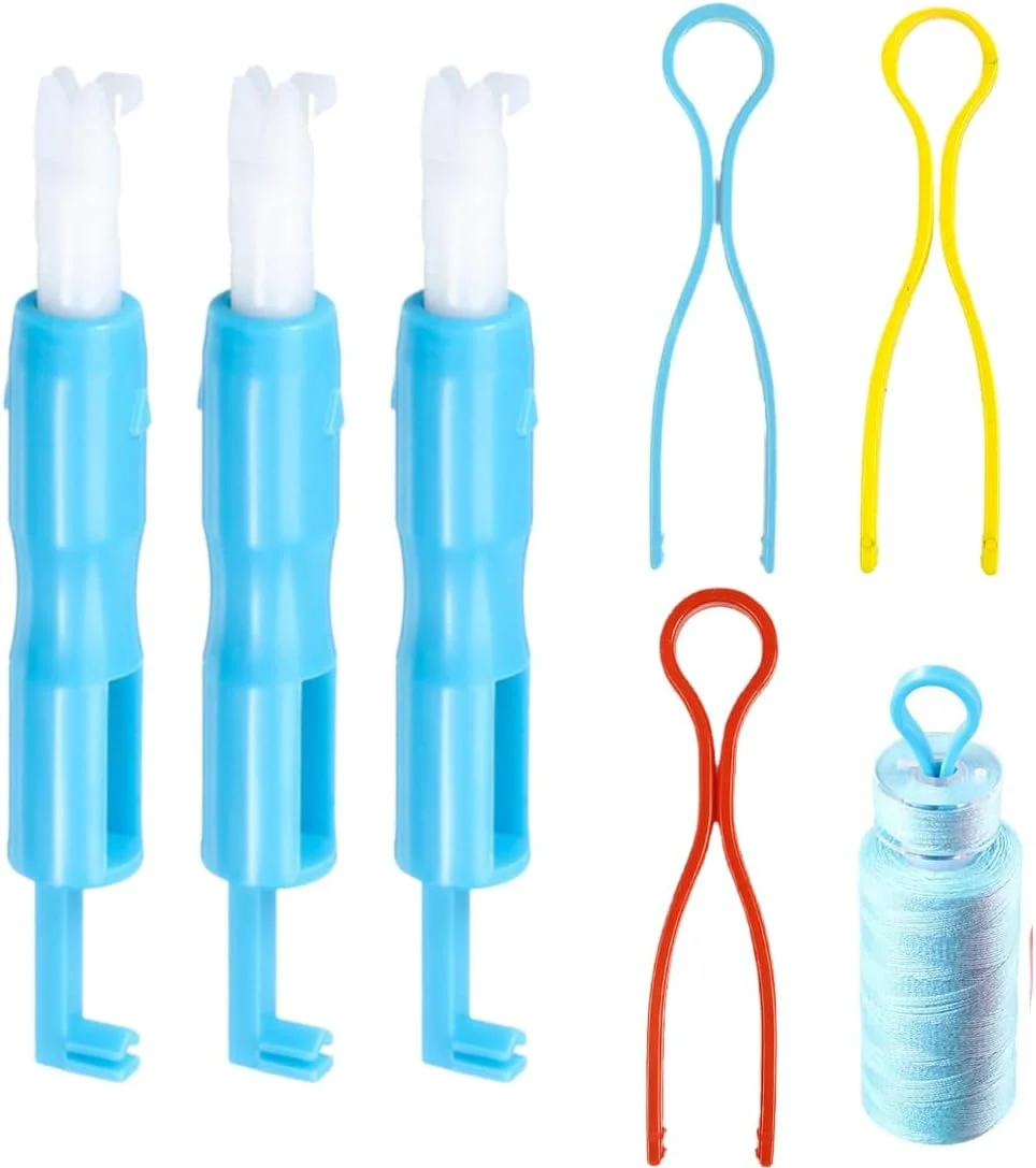 HYRKOTW بسته 3 عددی سوزن نخ کن برای چرخ خیاطی + 3 عدد گیره قرقره، سوزن نخ کن سریع چرخ خیاطی، سوزن زن خودکار، ابزار سوزن نخ کن پلاستیکی