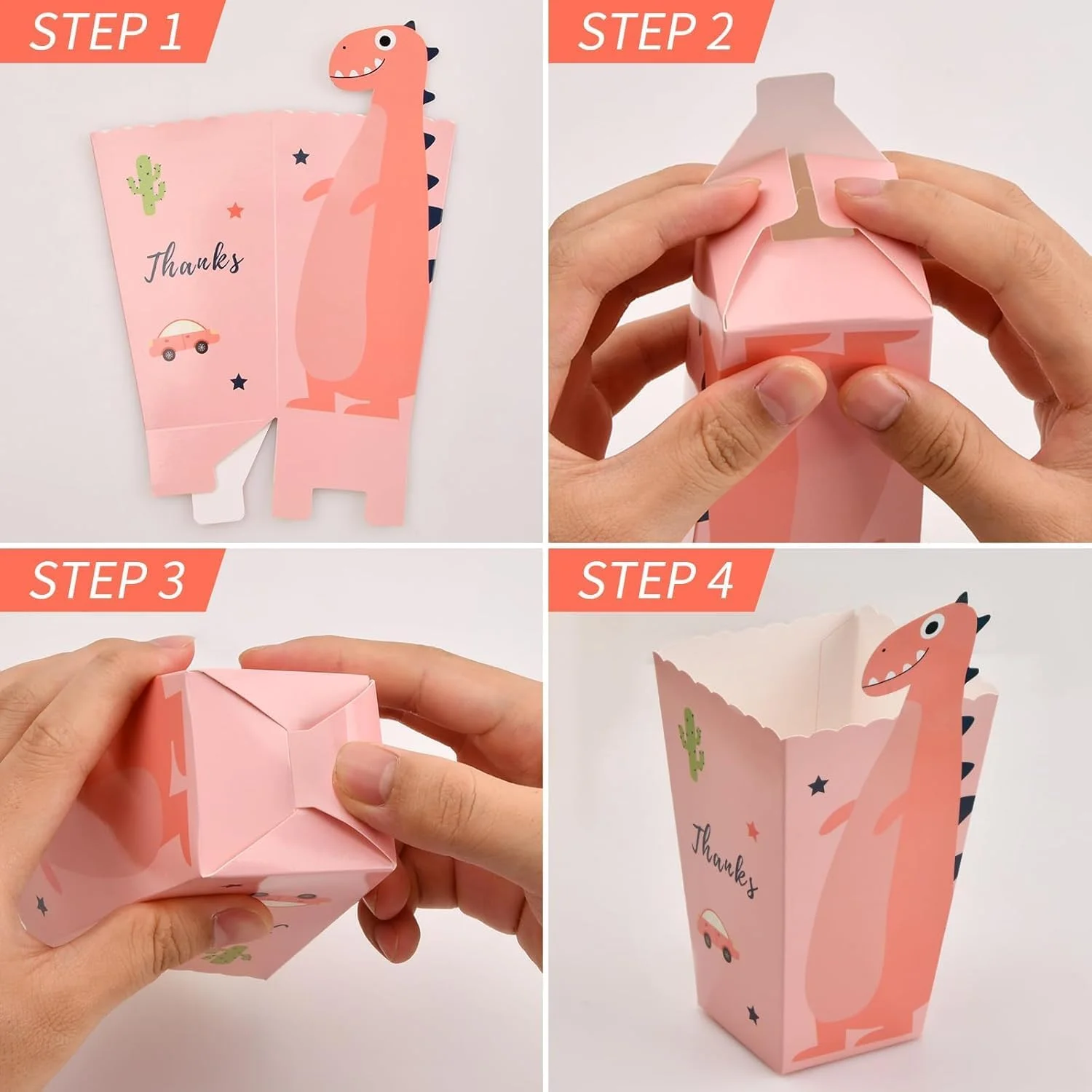 جعبه پاپ کورن آزونی، 24 عدد جعبه پاپ کورن طرح دایناسور، نگهدارنده پاپ کورن کاغذی 4 رنگ، ظروف پاپ کورن مقوایی، جعبه پاپ کورن برای جشن تولد کودکان، شب فیلم، کارناوال و سینما