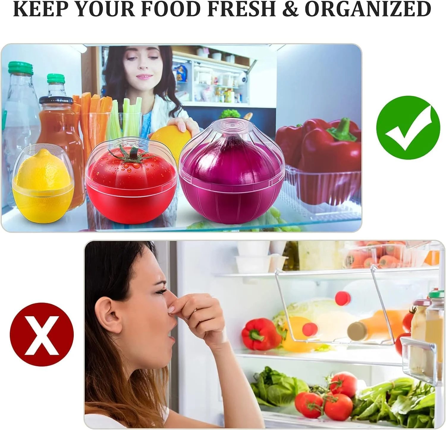 ظروف نگهداری میوه و سبزیجات آزونه برای یخچال، بدون BPA، قابل استفاده مجدد، نگهدارنده مواد غذایی گوجه فرنگی، لیمو، پیاز، ظرف نگهداری سبزیجات ترد یخچال برای تازه نگه داشتن مواد غذایی، 3 عدد