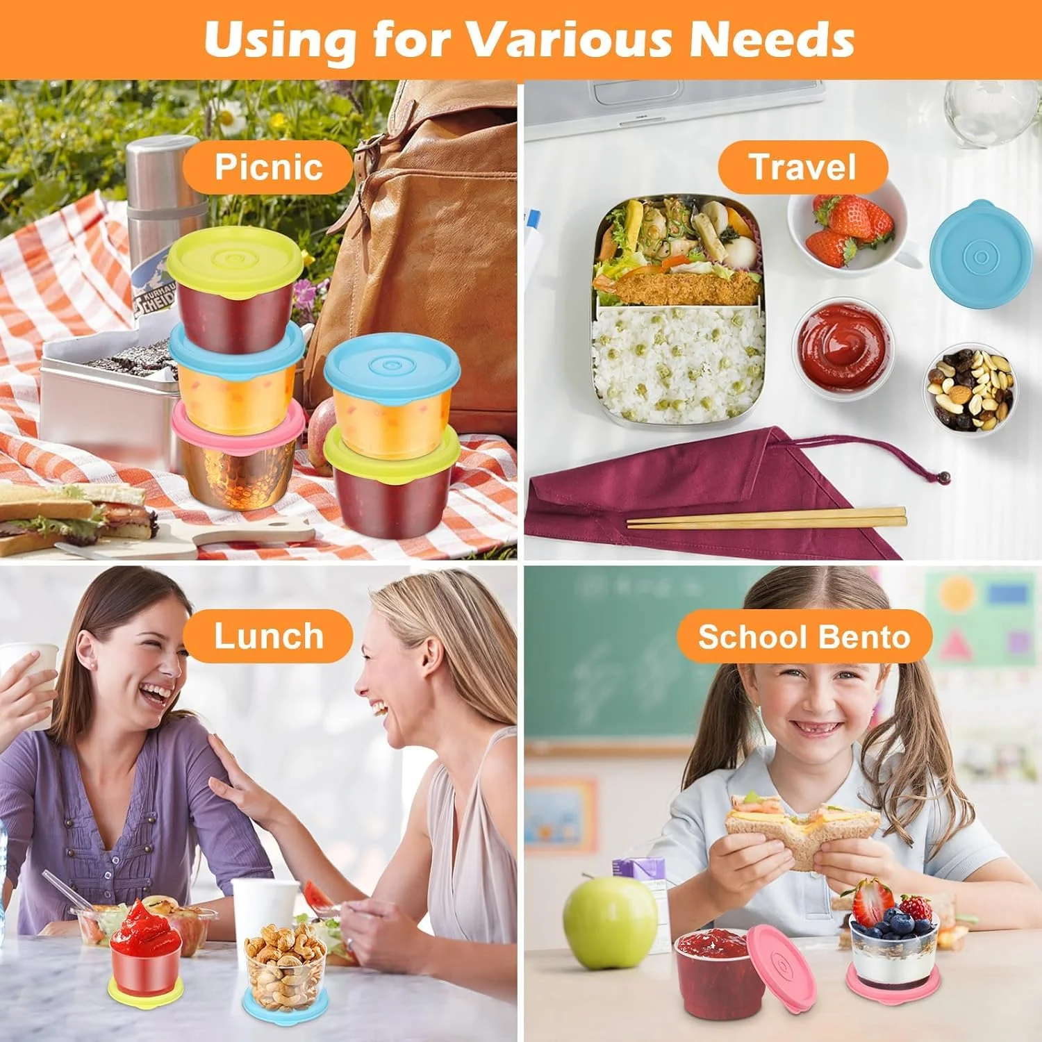 ظروف غذای کوچک آزونی با درب، 6 عددی، ظروف پلاستیکی 160 میلی لیتری، ظروف غذای آشپزخانه درب دار قابل استفاده مجدد و قابل چیدن برای ناهار، قابل استفاده در مایکروویو، فریزر و ماشین ظرفشویی (زرد، آبی، صورتی)