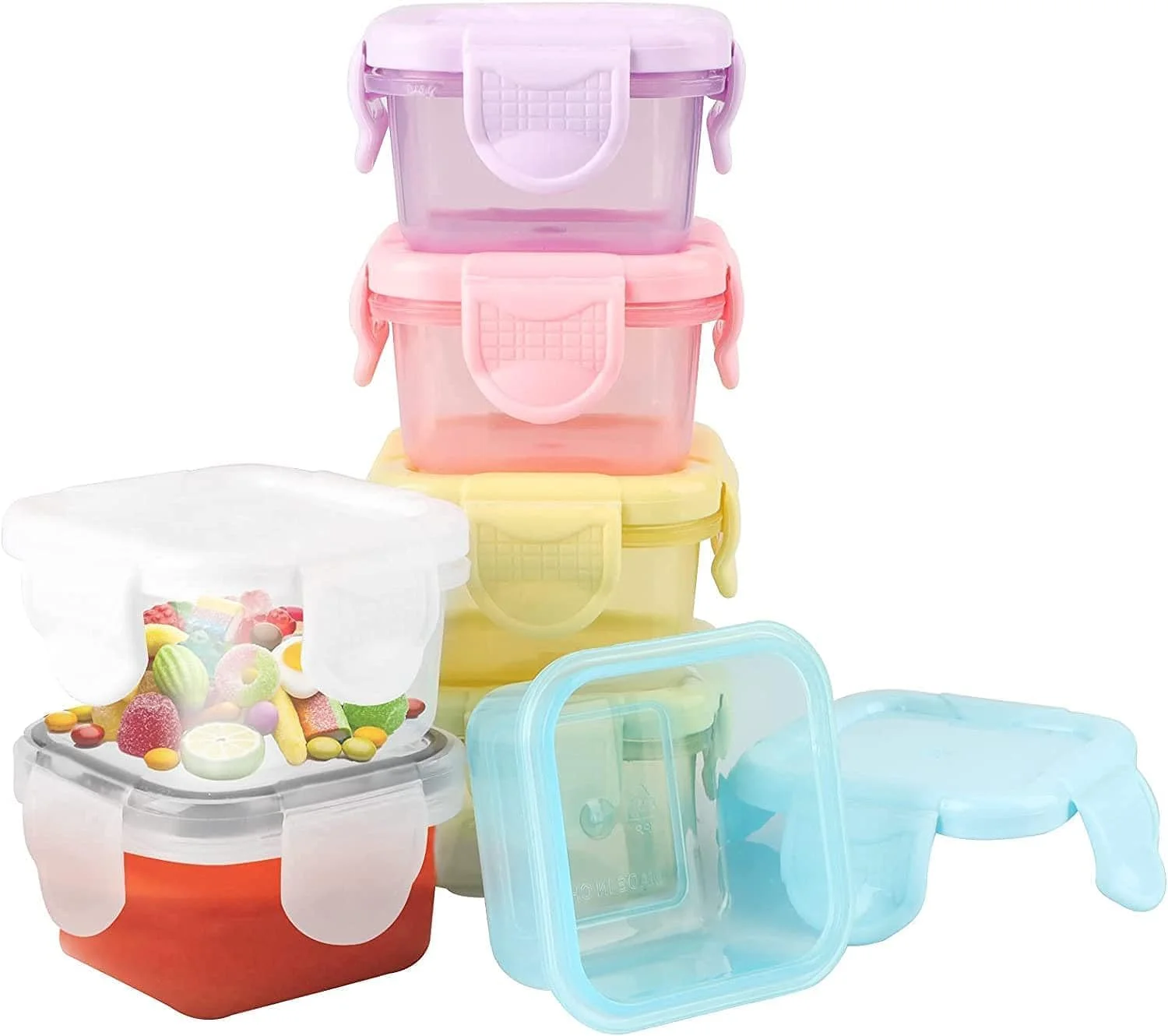 ظروف سس 7 عددی Azonee برای جعبه غذا، ظروف کوچک 60 میلی لیتری چاشنی با درب، ضد نشت، ظرف سس سالاد قابل استفاده مجدد برای بزرگسالان، کودکان، جعبه نگهداری مواد غذایی کوچک