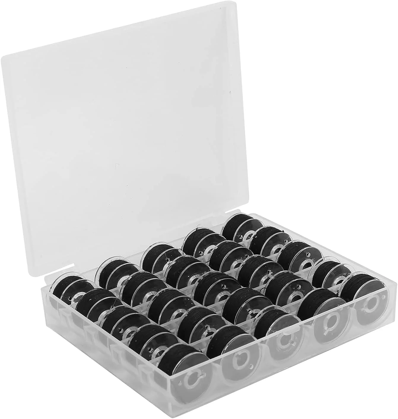 HXCQHW مجموعه 25 عددی ماسوره نخ چرخ خیاطی از پیش پیچیده شده با جعبه نگهداری برای خیاطی با دست و ماشین (مشکی)