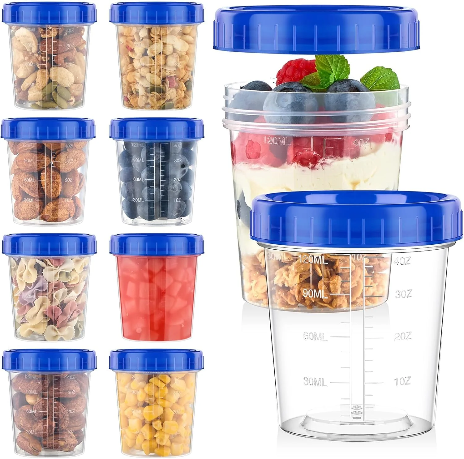 مجموعه 10 عددی ظرف سس 120 میلی لیتری Azonee، ظروف کوچک چاشنی با درب پیچی، ظروف پلاستیکی قابل استفاده مجدد برای نگهداری سس، مربا و تنقلات، ظروف سس چیدنی