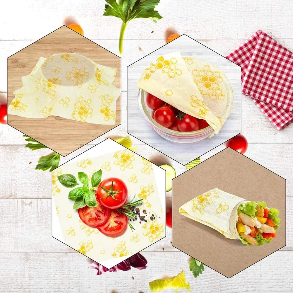 ست روکش غذای موم زنبور عسل AYF، روکش های کاغذی قابل استفاده مجدد، روکش های سازگار با محیط زیست، بسته بندی پایدار برای نگهداری مواد غذایی، جایگزین روکش پلاستیکی برای تازه نگه داشتن غذا، مناسب برای تنقلات، ساندویچ، میوه و نان