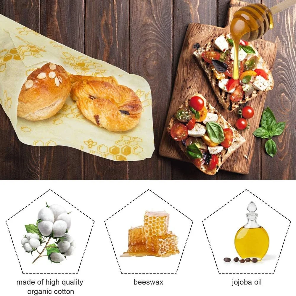 ست روکش غذای موم زنبور عسل AYF، روکش های کاغذی قابل استفاده مجدد، روکش های سازگار با محیط زیست، بسته بندی پایدار برای نگهداری مواد غذایی، جایگزین روکش پلاستیکی برای تازه نگه داشتن غذا، مناسب برای تنقلات، ساندویچ، میوه و نان