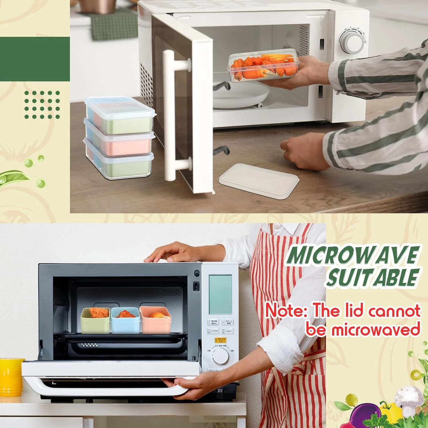 مجموعه 4 عددی ظروف اسنک Azonee با 3 محفظه جداشدنی، جعبه نگهداری مواد غذایی قابل استفاده مجدد با درب، ظروف آماده سازی غذا قابل چیدن برای یخچال، اسنک، تخته پنیر، آبنبات، آجیل، ادویه، ایمن در مایکروویو