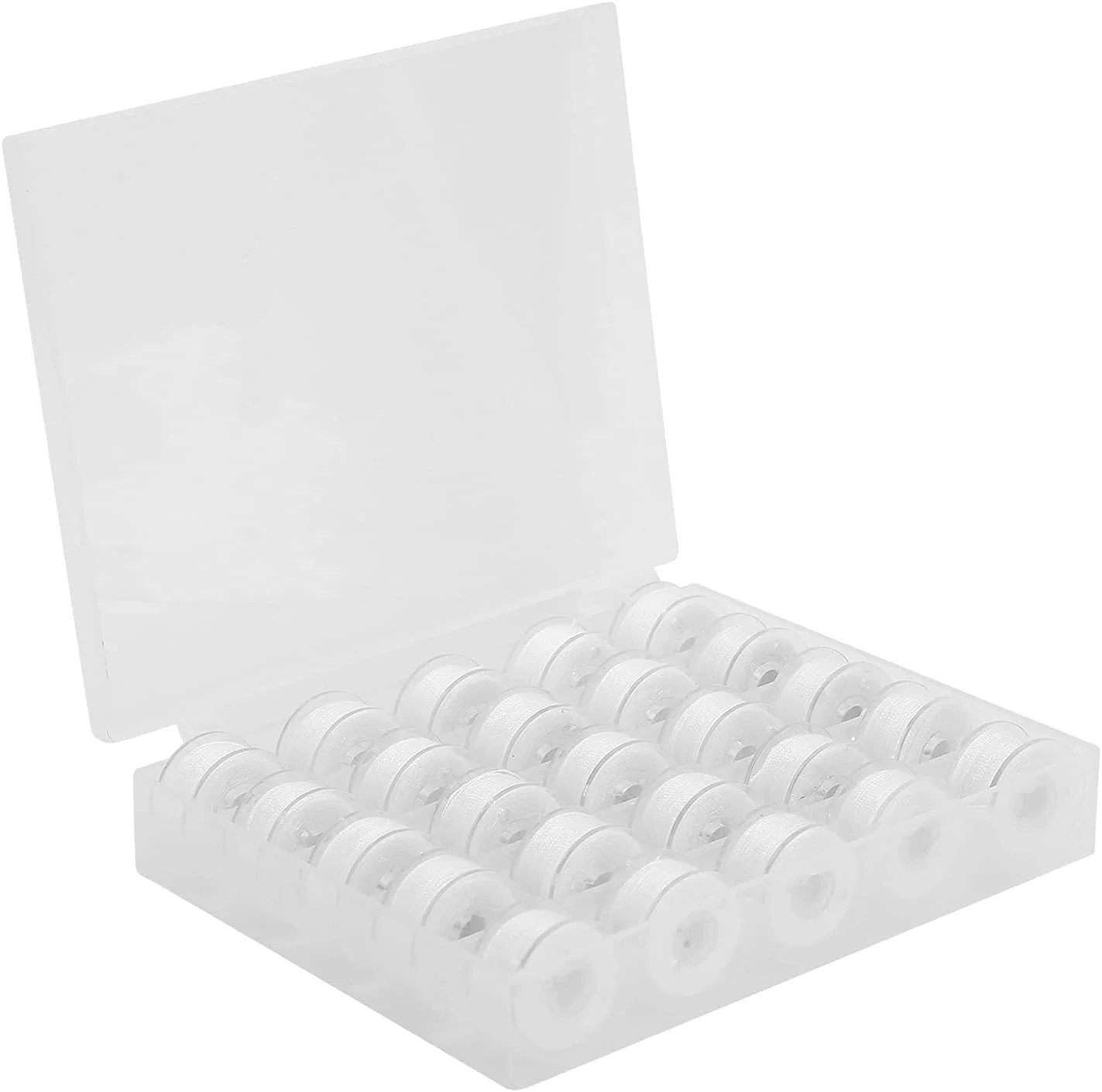 HXCQHW مجموعه 25 عددی ماسوره نخ چرخ خیاطی از پیش پیچیده شده با جعبه نگهداری برای خیاطی با دست و چرخ (سفید)