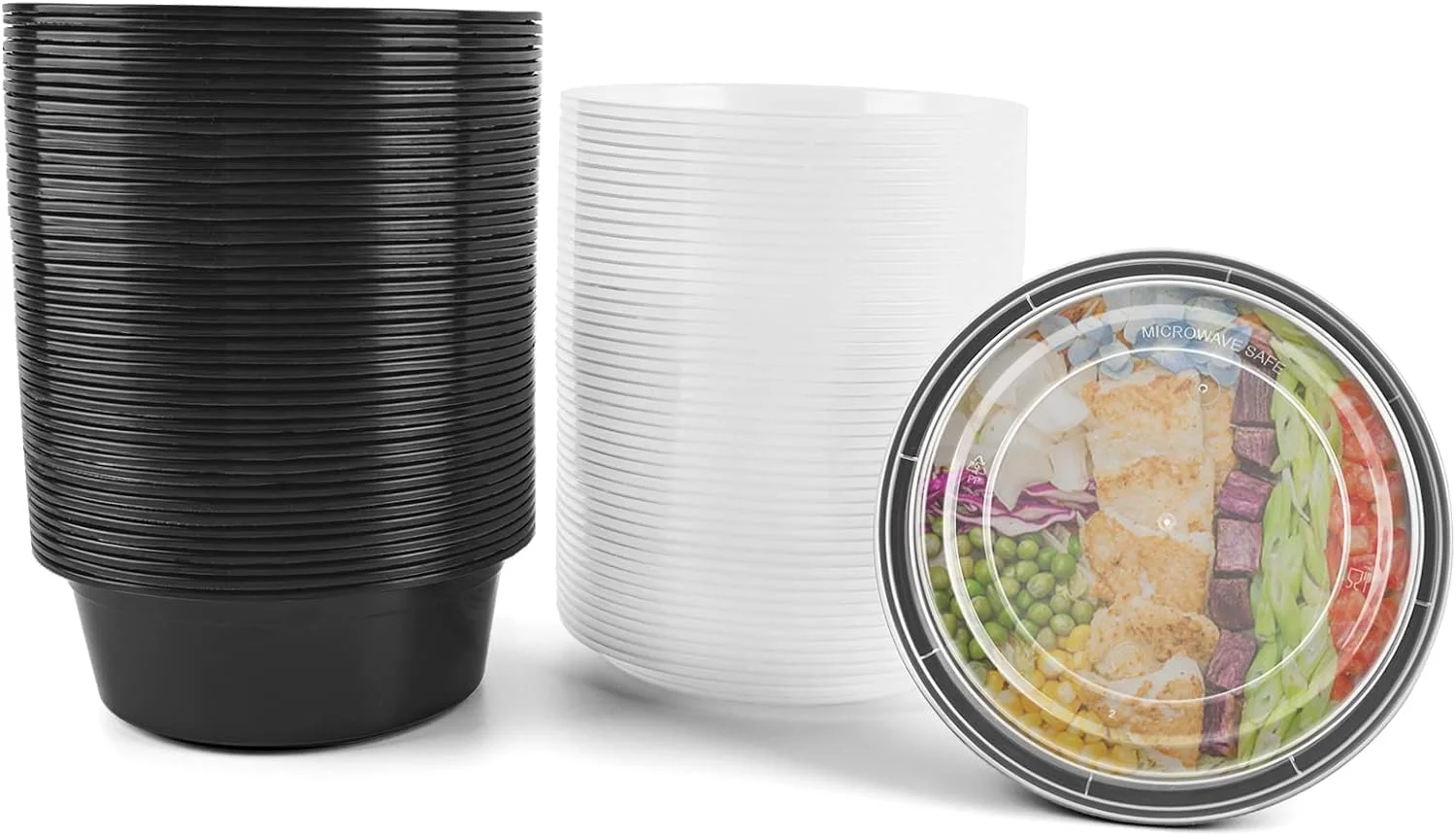 ظروف آماده سازی غذا الفخامه با درب - بسته 12 عددی، ظروف 32 اونسی آماده سازی غذا، ظروف یکبار مصرف آماده سازی غذا، ظروف گرد بیرون بر با درب، فاقد BPA. بسته 12 عددی قابل استفاده در فریزر و ماشین ظرفشویی