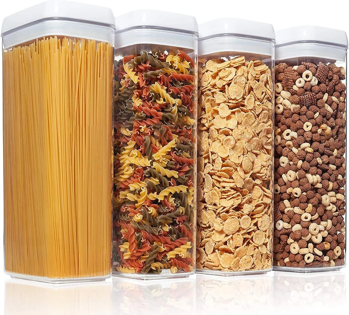 ست ظروف نگهداری مواد غذایی درب قفل دار، ست 4 عددی، ظروف پلاستیکی سازماندهی مواد غذایی برای حبوبات، قهوه، شکر - ضد رطوبت، بدون BPA و طراحی قابل چیدن (XL:1800ML)