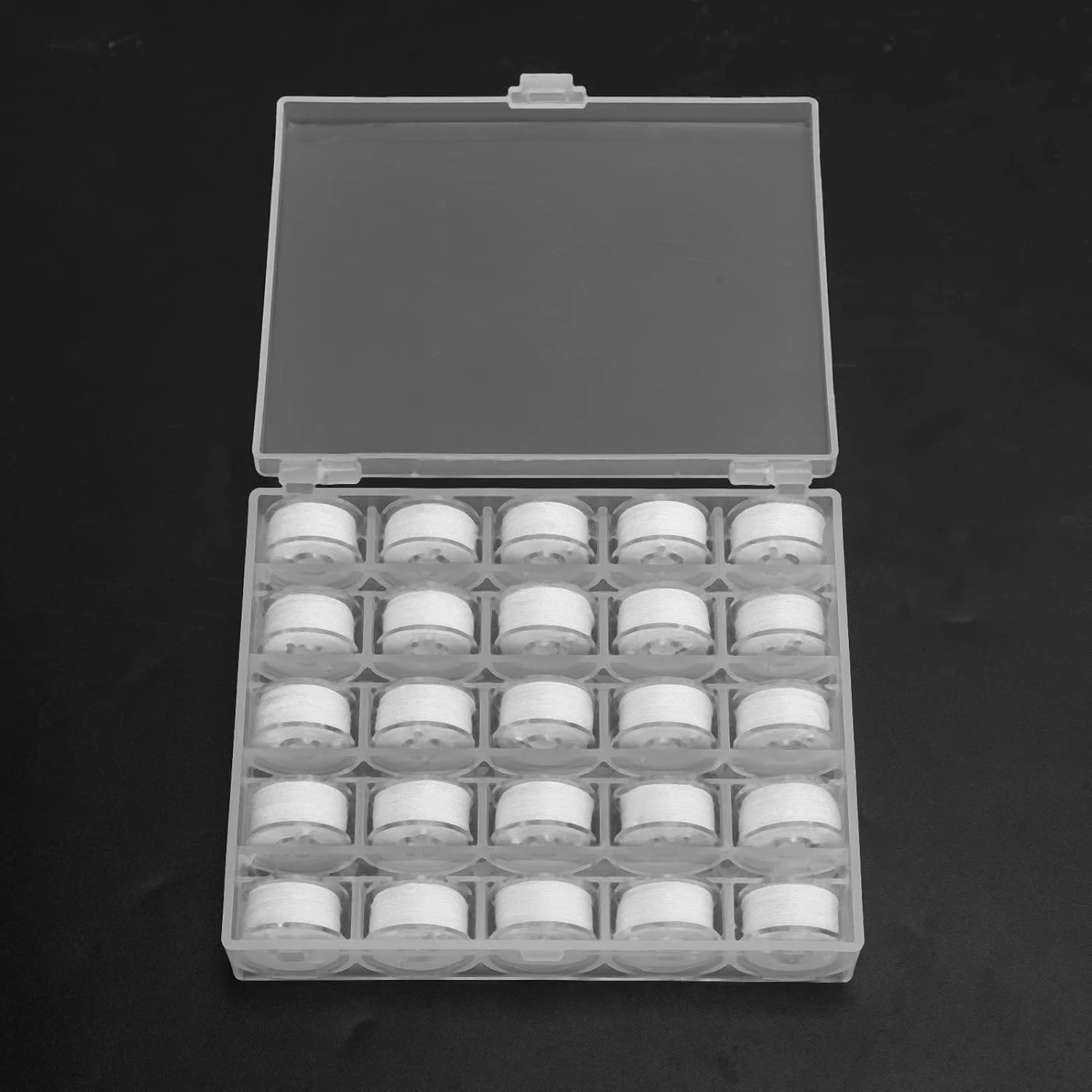 HXCQHW مجموعه 25 عددی ماسوره نخ چرخ خیاطی از پیش پیچیده شده با جعبه نگهداری برای خیاطی با دست و چرخ (سفید)