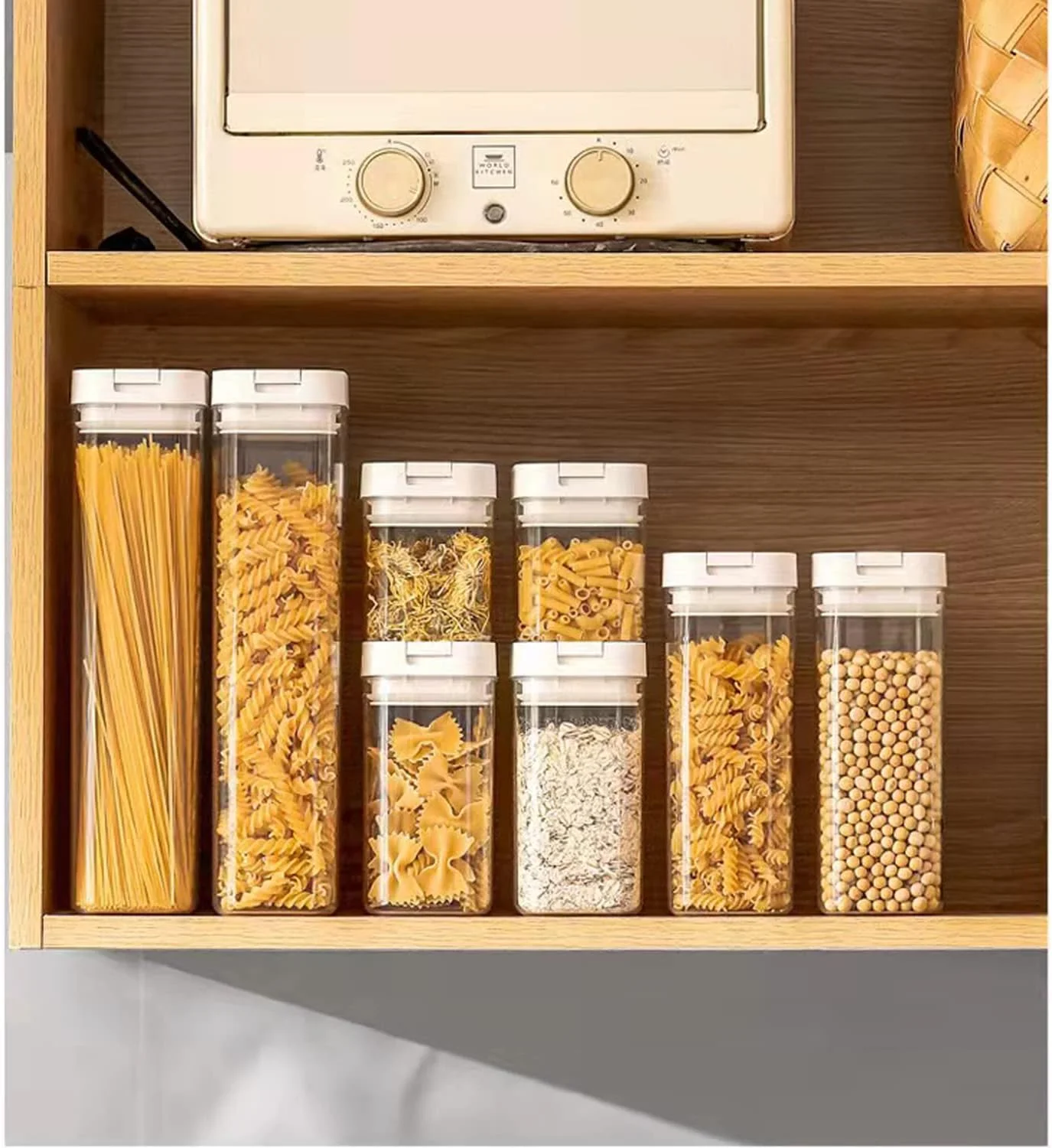 ست ظروف نگهداری مواد غذایی درب قفل دار، ست 4 عددی، ظروف پلاستیکی سازماندهی مواد غذایی برای حبوبات، قهوه، شکر - ضد رطوبت، بدون BPA و طراحی قابل چیدن (XL:1800ML)